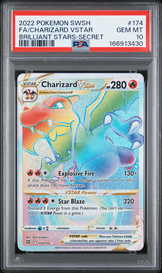 2022 Pokemon Sword & Shield Brilliant Stars Fa/Charizard Vstar #174 PSA 10