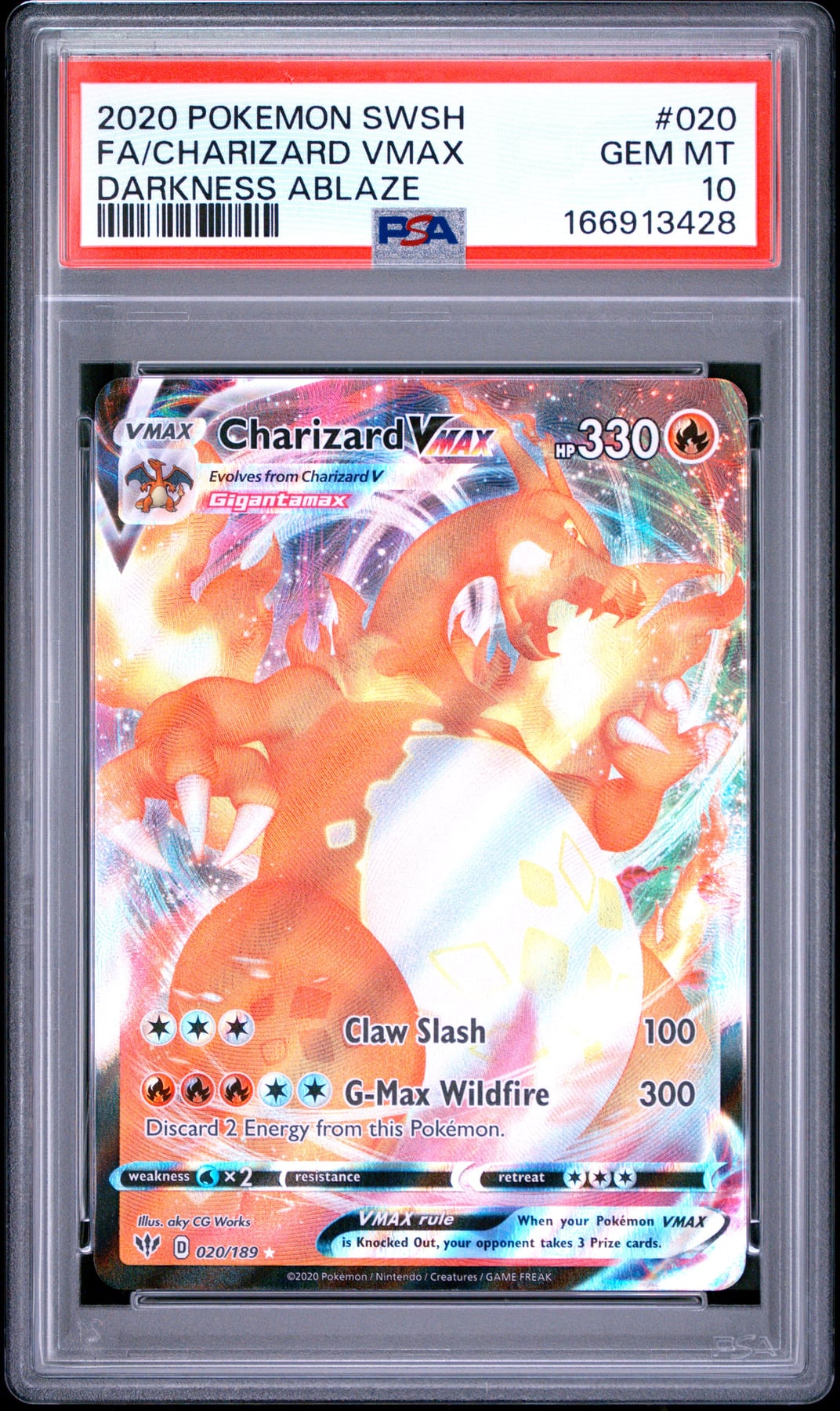 2020 Pokemon Sword & Shield Darkness Ablaze Fa/Charizard Vmax #020 PSA 10