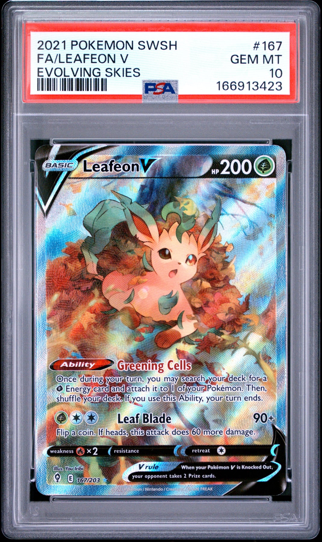 2021 Pokemon Sword & Shield Evolving Skies Fa/Leafeon V #167 PSA 10