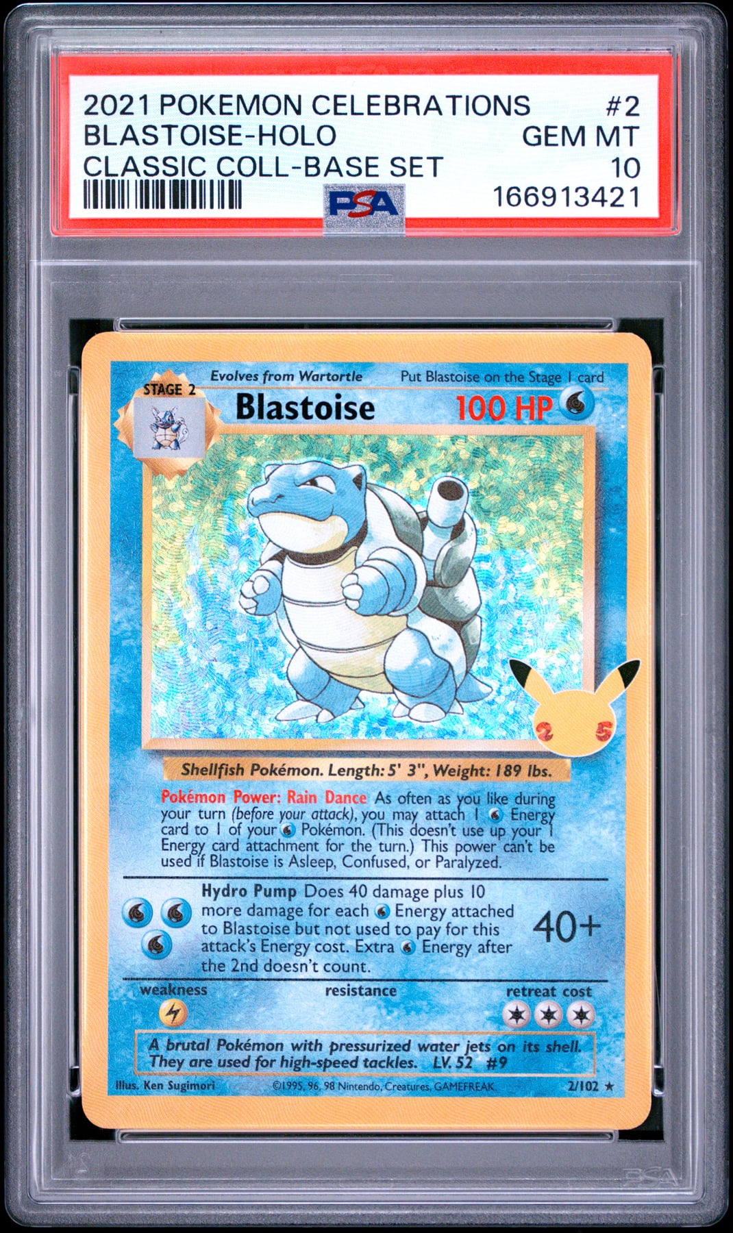 2021 Pokemon Celebrations Classic Collection Blastoise-Holo #2 PSA 10