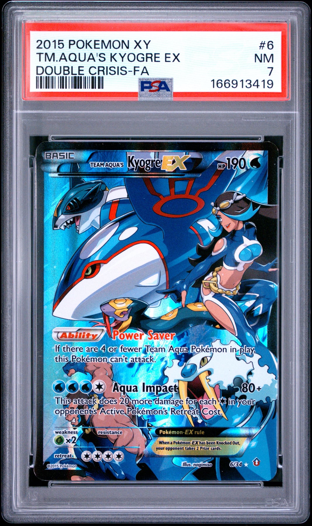 2015 Pokemon Xy Double Crisis Tm.Aqua'S Kyogre Ex #6 PSA 7