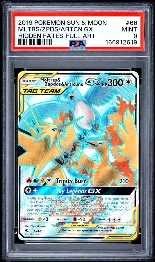 2019 Pokemon Sun & Moon Hidden Fates Mltrs/Zpds/Artcn.Gx #66 PSA 9