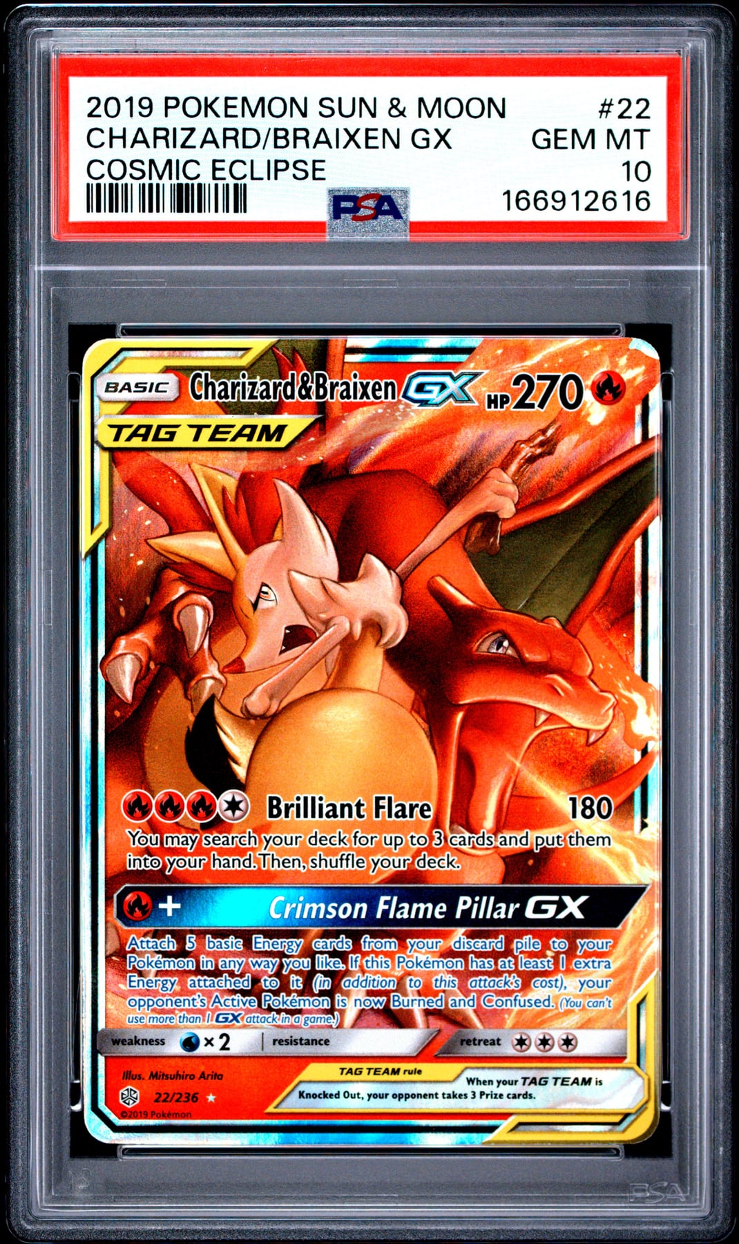 2019 Pokemon Sun & Moon Cosmic Eclipse Charizard/Braixen Gx #22 PSA 10