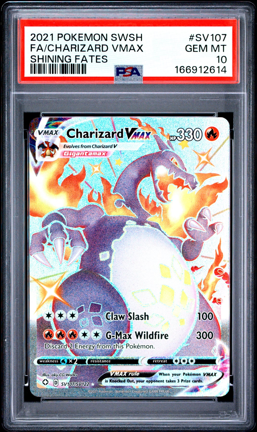 2021 Pokemon Sword & Shield Shining Fates Fa/Charizard Vmax #SV107 PSA 10