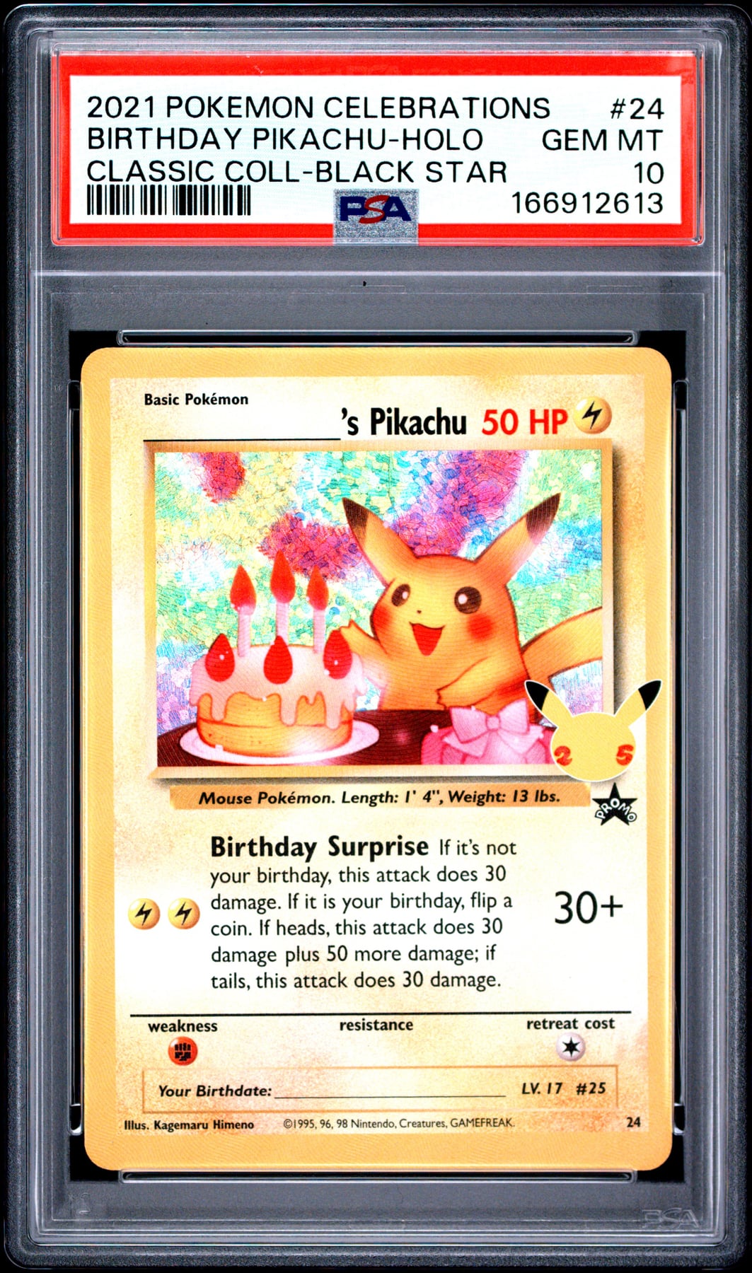 2021 Pokemon Celebrations Classic Collection Birthday Pikachu-Holo #24 PSA 10
