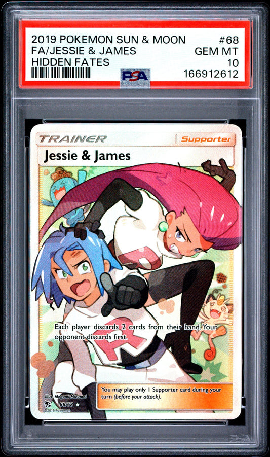 2019 Pokemon Sun & Moon Hidden Fates Fa/Jessie & James #68 PSA 10