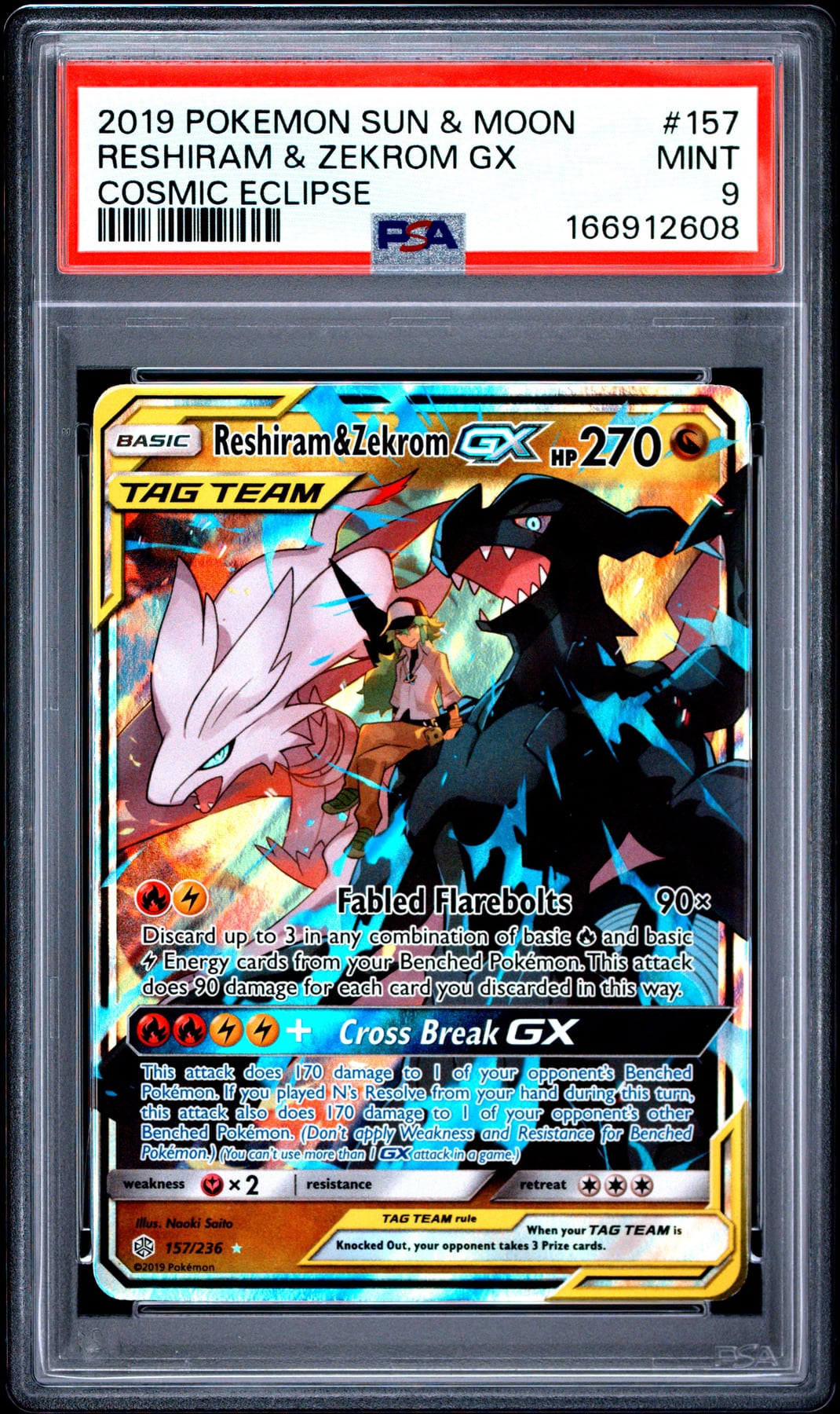 2019 Pokemon Sun & Moon Cosmic Eclipse Reshiram & Zekrom Gx #157 PSA 9