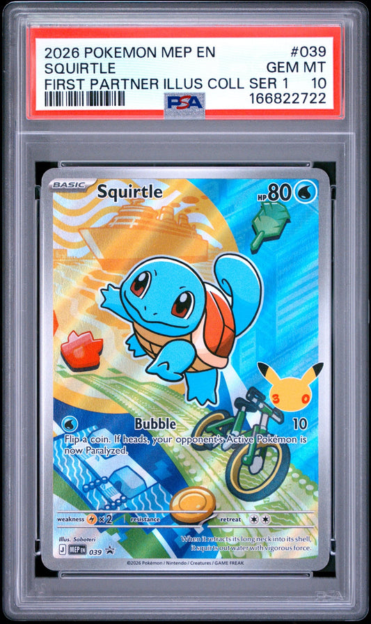 2026 Pokemon Mep En-Me Black Star Promo Squirtle #039 PSA 10