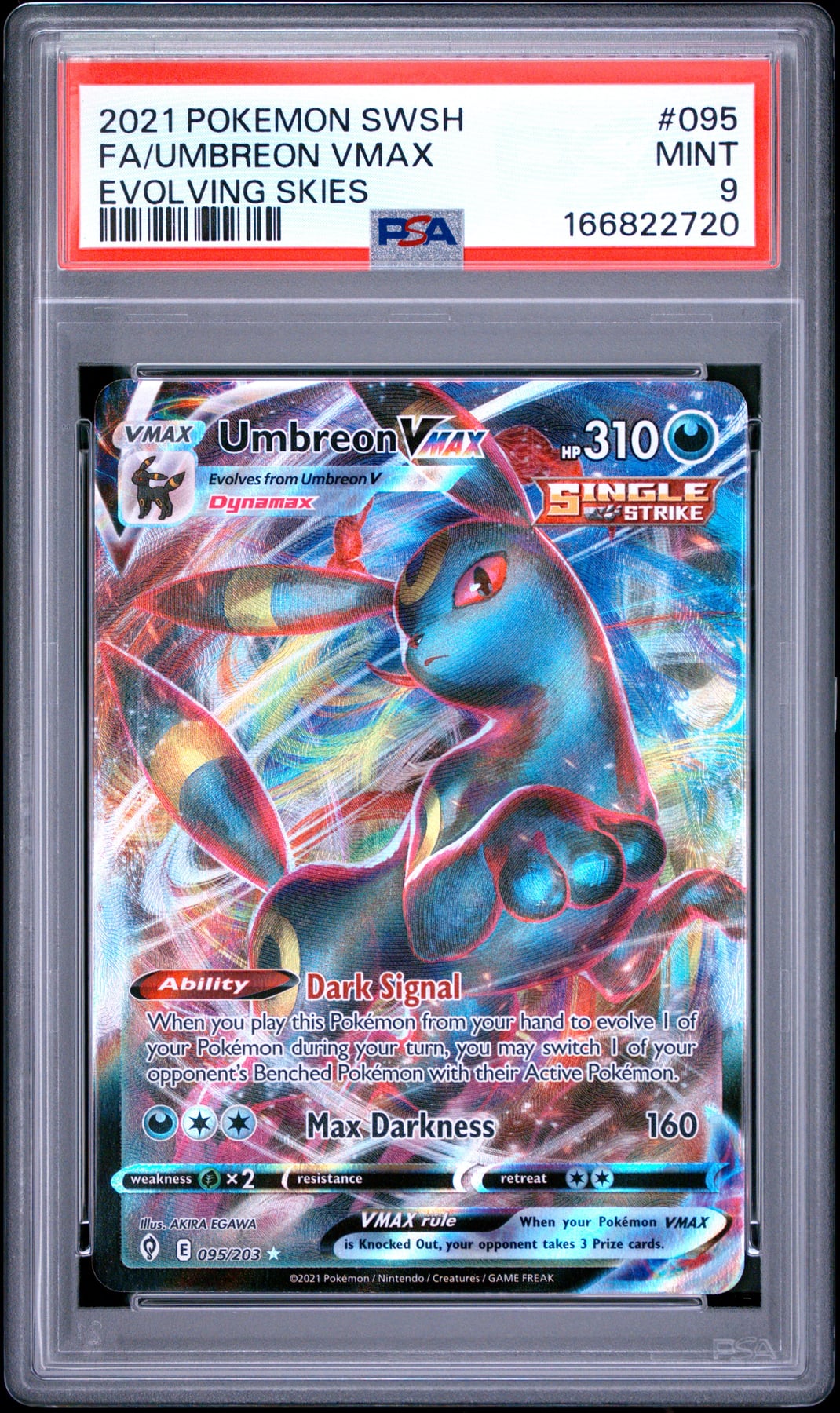 2021 Pokemon Sword & Shield Evolving Skies Fa/Umbreon Vmax #095 PSA 9