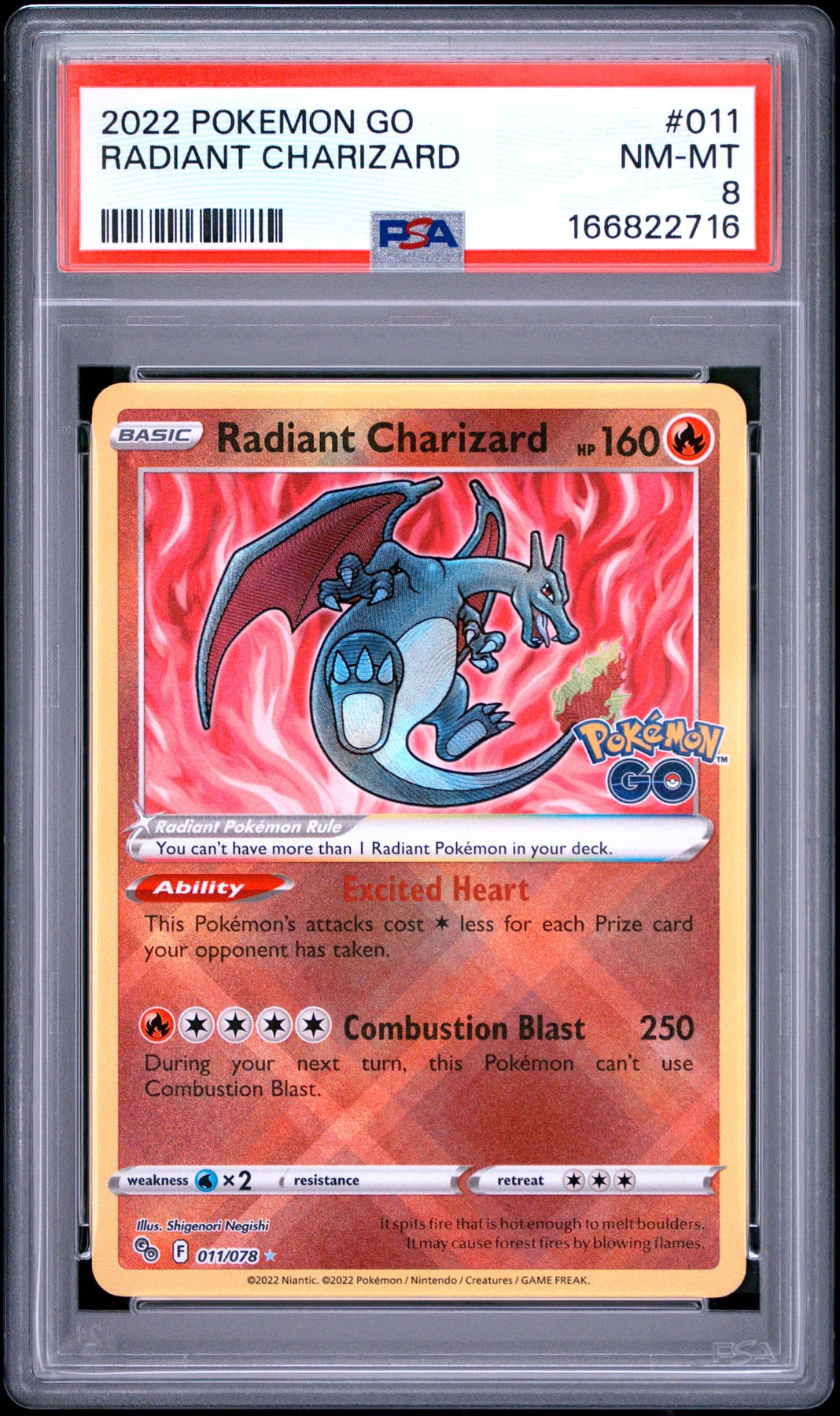 2022 Pokemon Go Radiant Charizard #011 PSA 8
