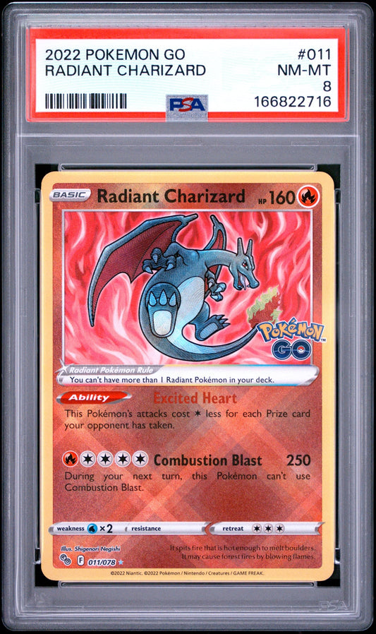 2022 Pokemon Go Radiant Charizard #011 PSA 8