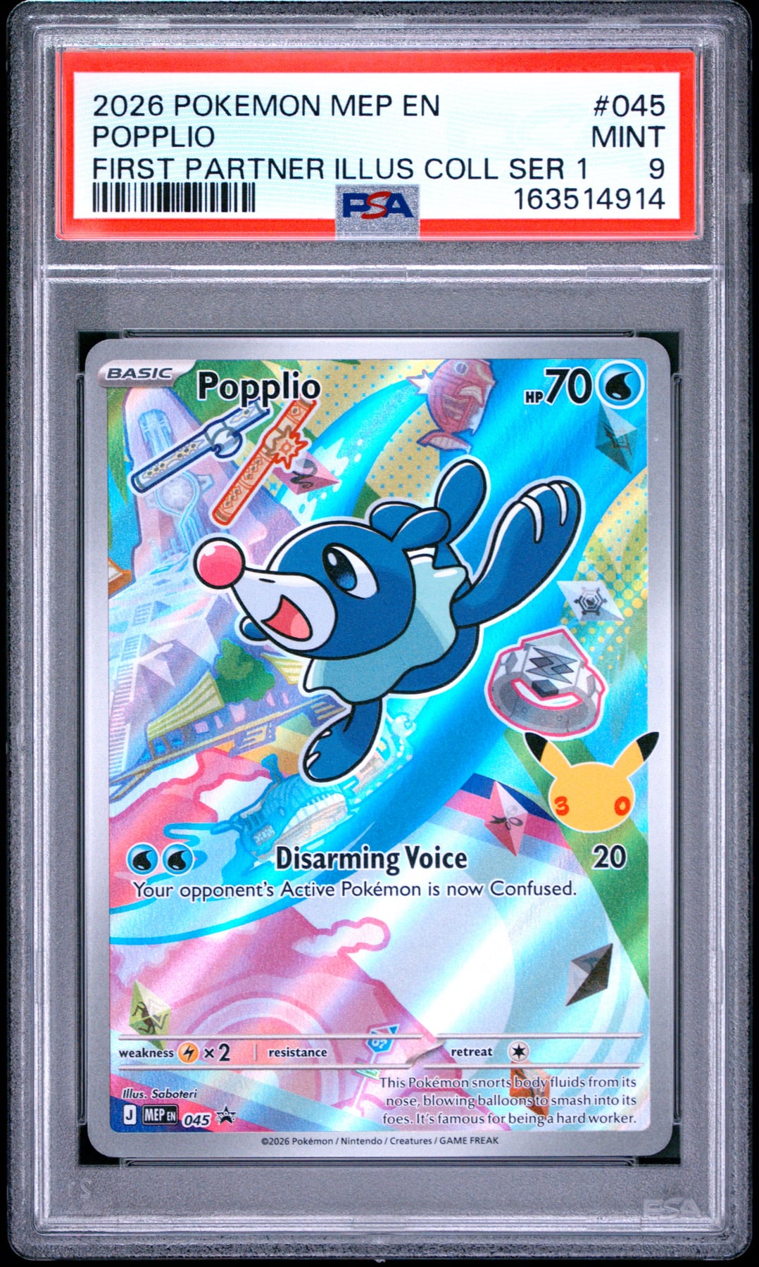 2026 Pokemon Mep En-Me Black Star Promo Popplio #045 PSA 9