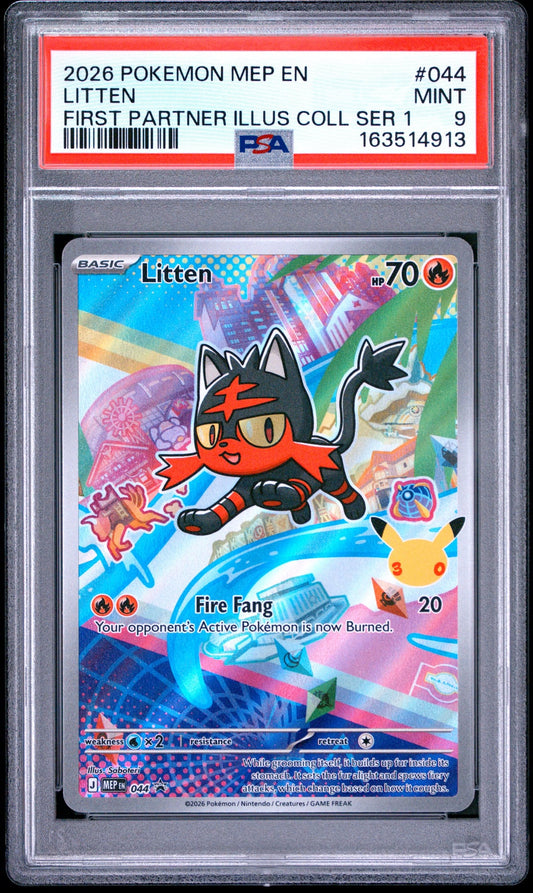 2026 Pokemon Mep En-Me Black Star Promo Litten #044 PSA 9