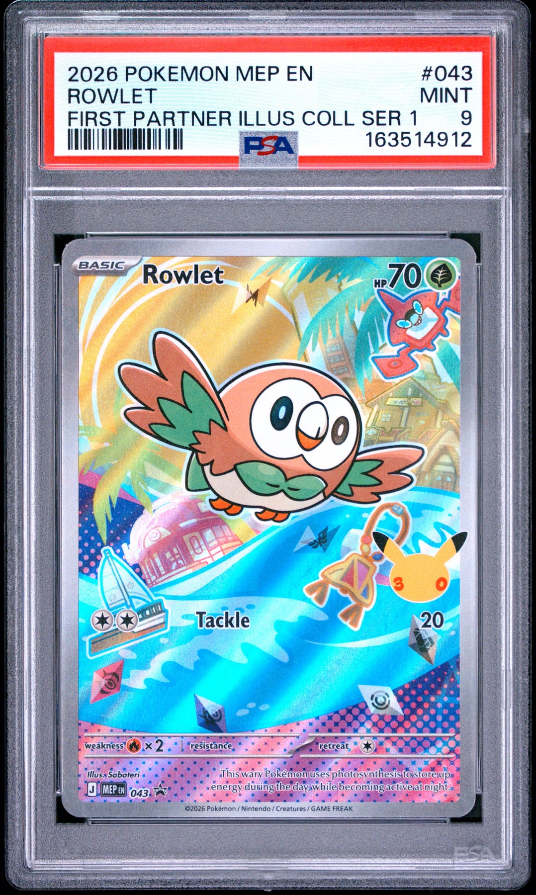 2026 Pokemon Mep En-Me Black Star Promo Rowlet #043 PSA 9