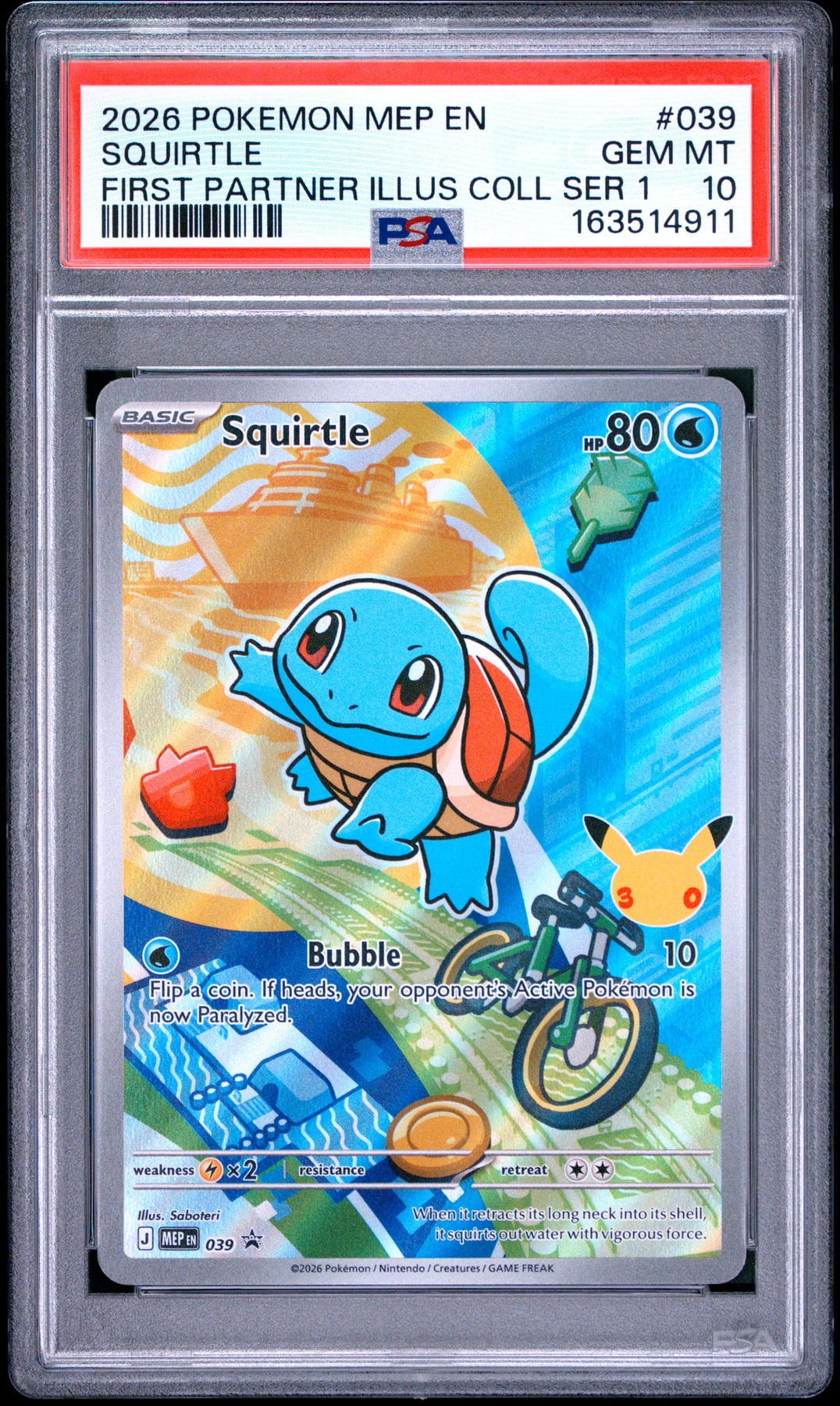 2026 Pokemon Mep En-Me Black Star Promo Squirtle #039 PSA 10