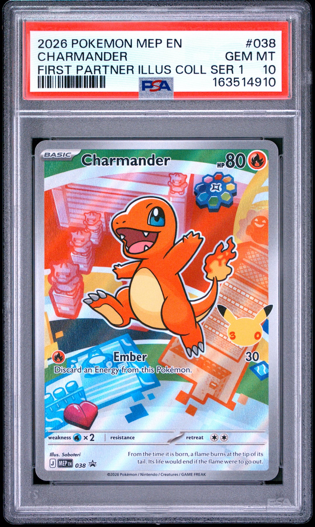 2026 Pokemon Mep En-Me Black Star Promo Charmander #038 PSA 10