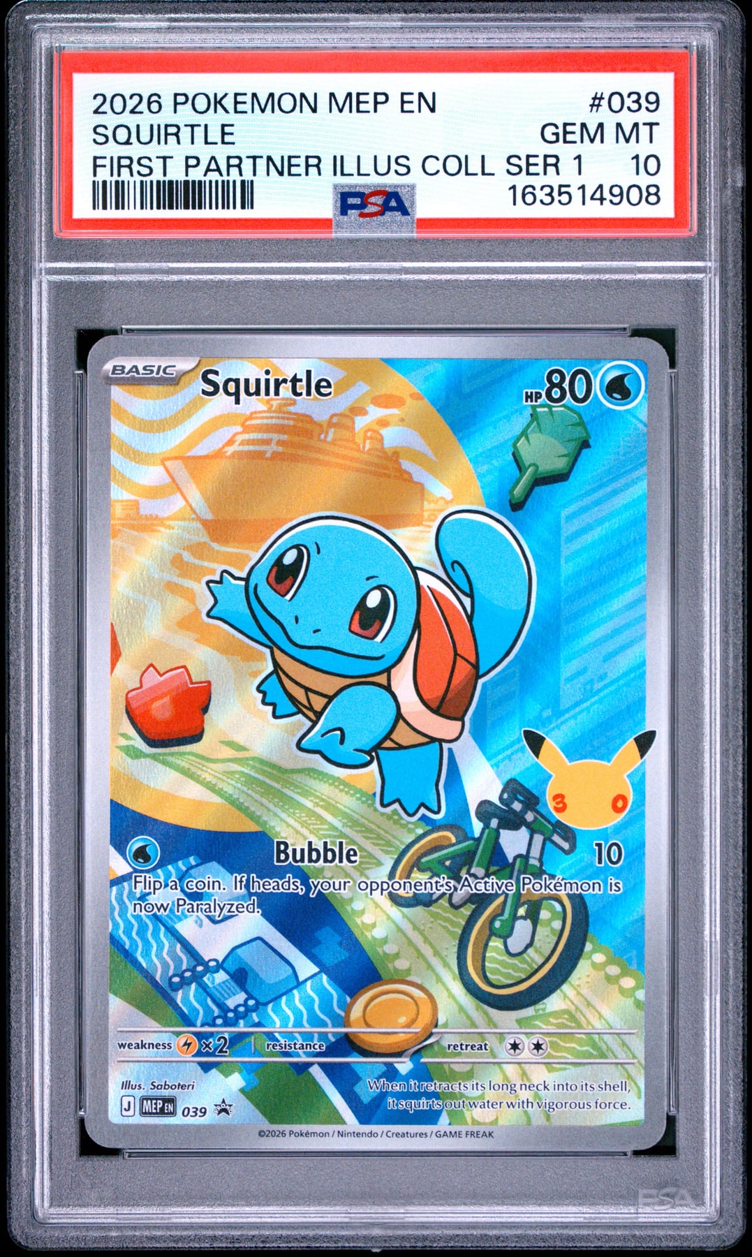 2026 Pokemon Mep En-Me Black Star Promo Squirtle #039 PSA 10