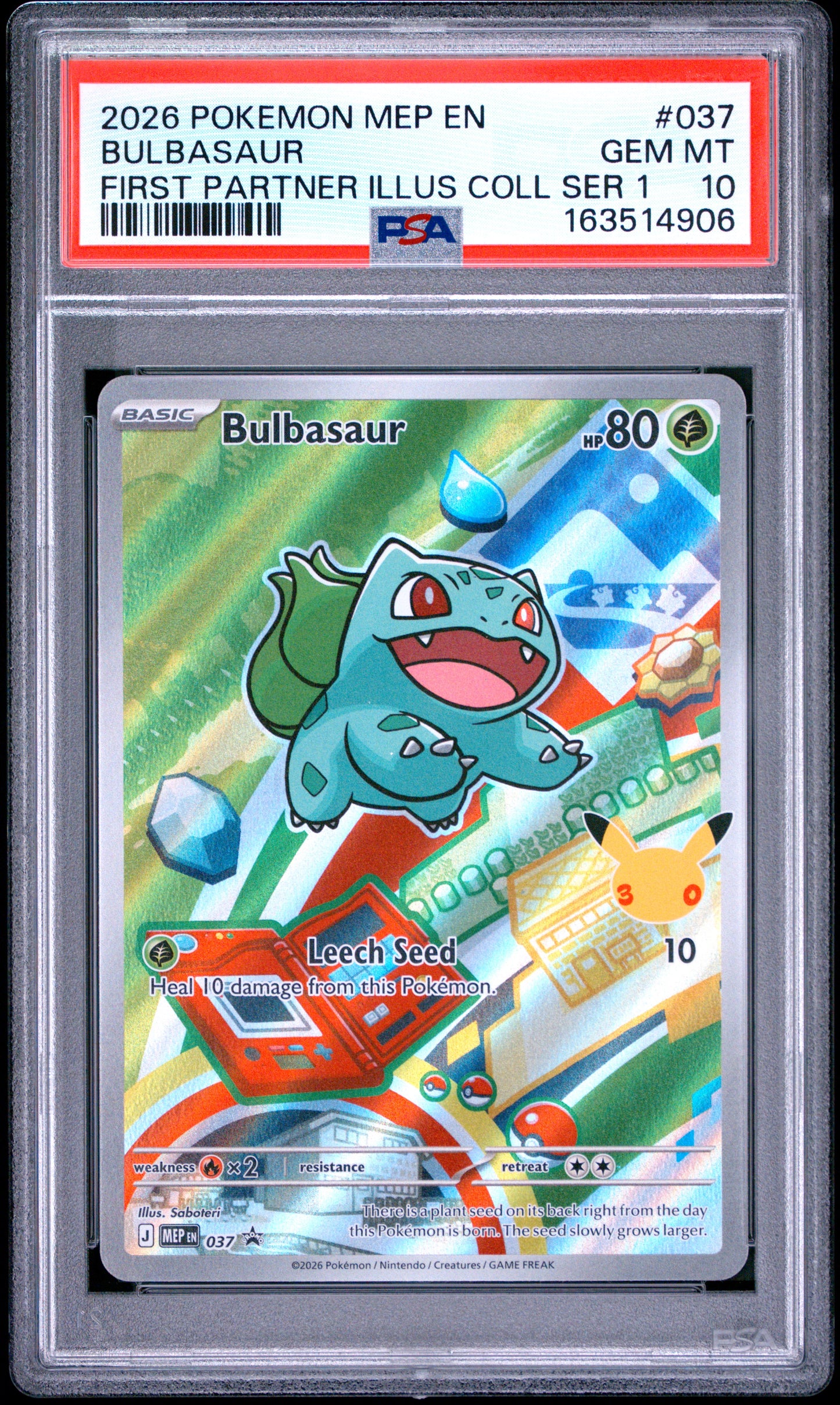 2026 Pokemon Mep En-Me Black Star Promo Bulbasaur #037 PSA 10