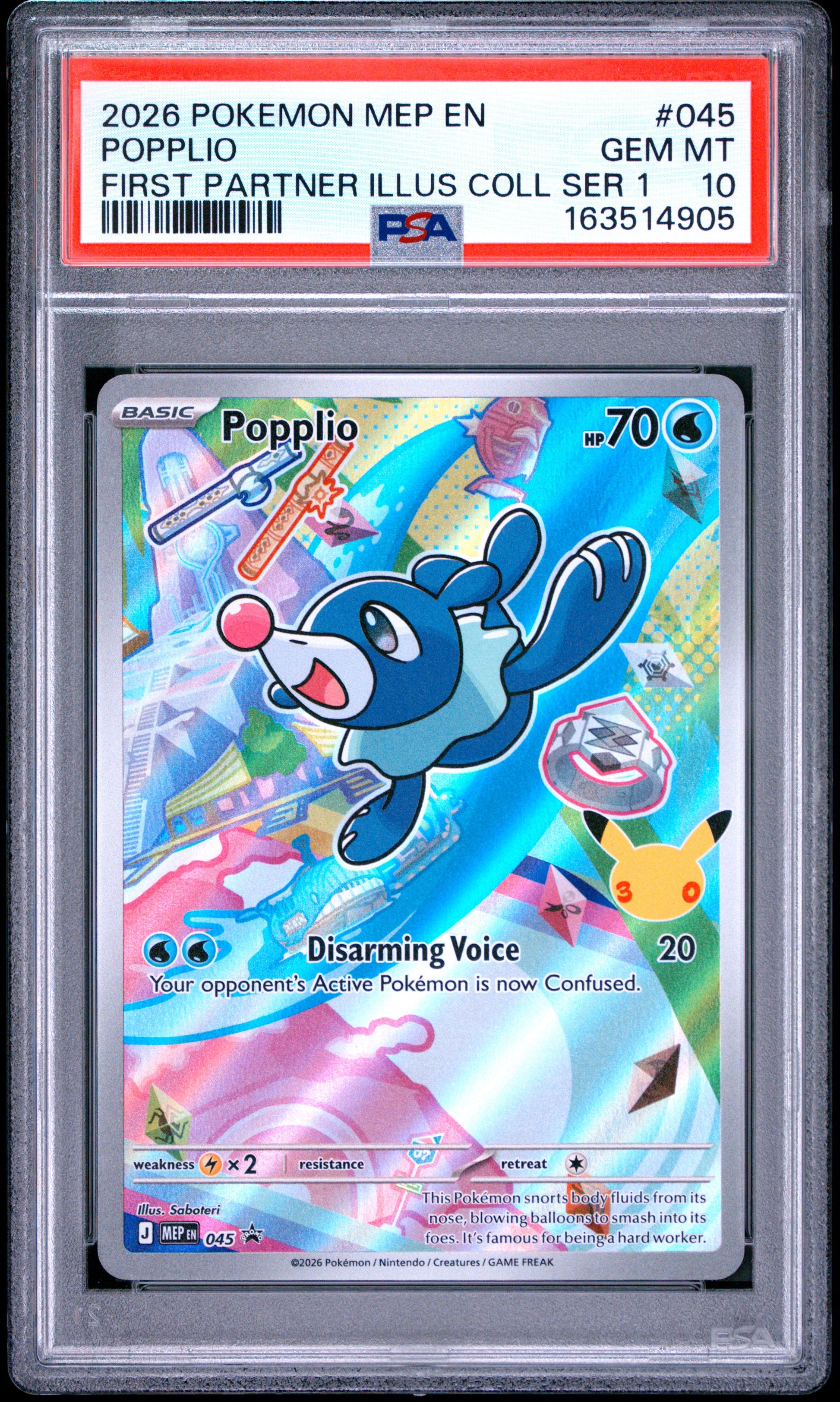 2026 Pokemon Mep En-Me Black Star Promo Popplio #045 PSA 10