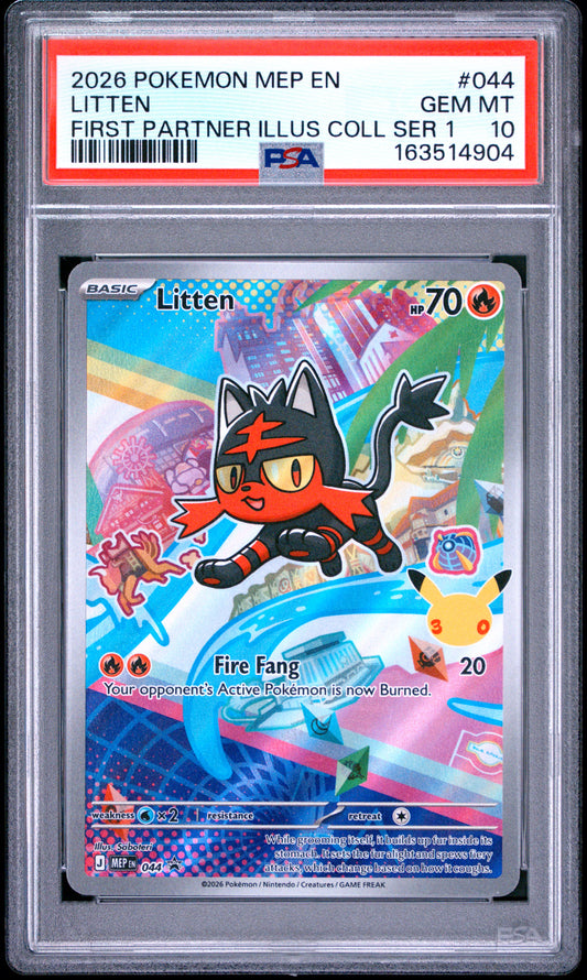 2026 Pokemon Mep En-Me Black Star Promo Litten #044 PSA 10