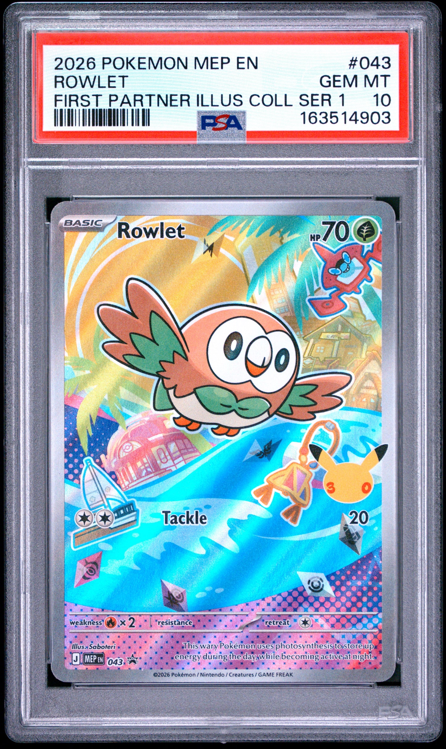 2026 Pokemon Mep En-Me Black Star Promo Rowlet #043 PSA 10