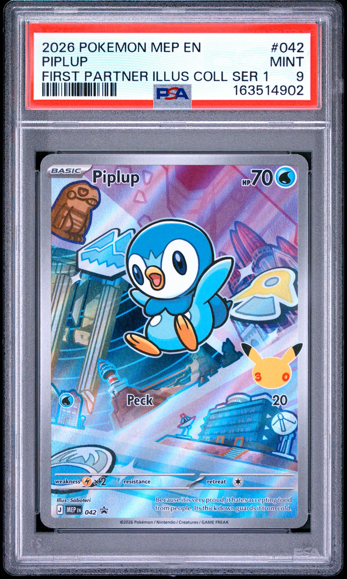 2026 Pokemon Mep En-Me Black Star Promo Piplup #042 PSA 9