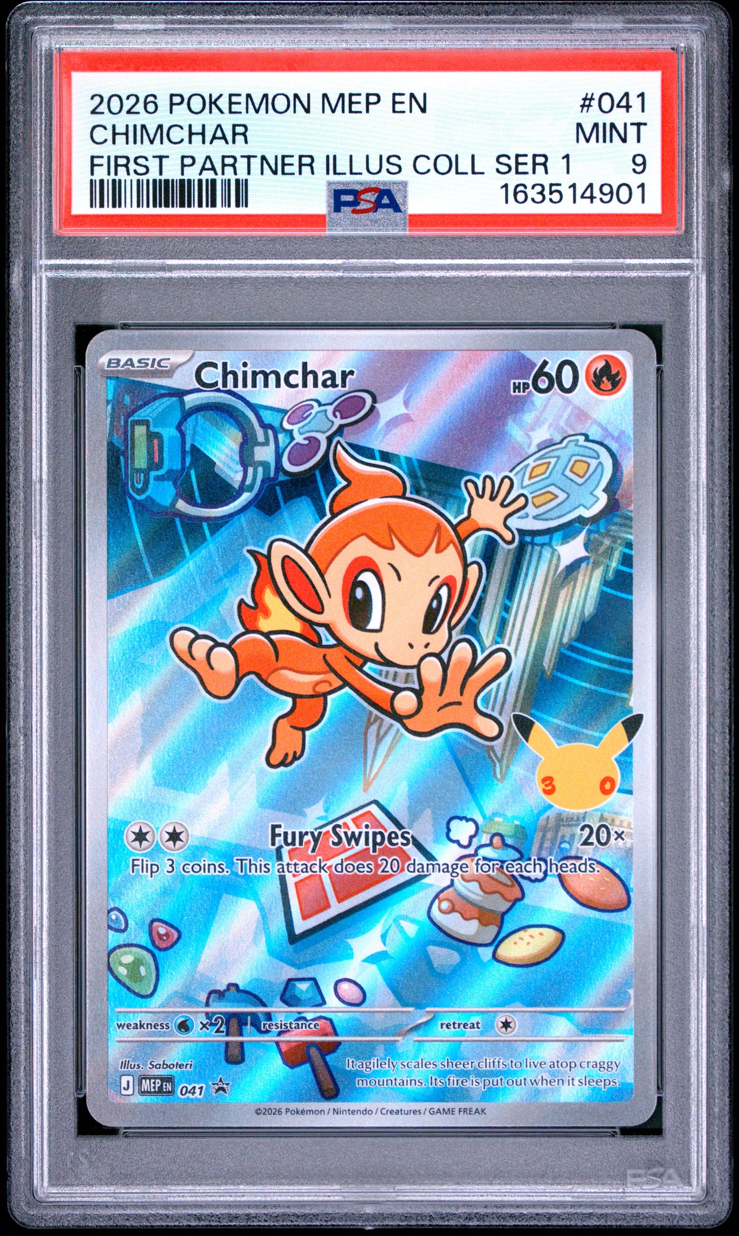 2026 Pokemon Mep En-Me Black Star Promo Chimchar #041 PSA 9