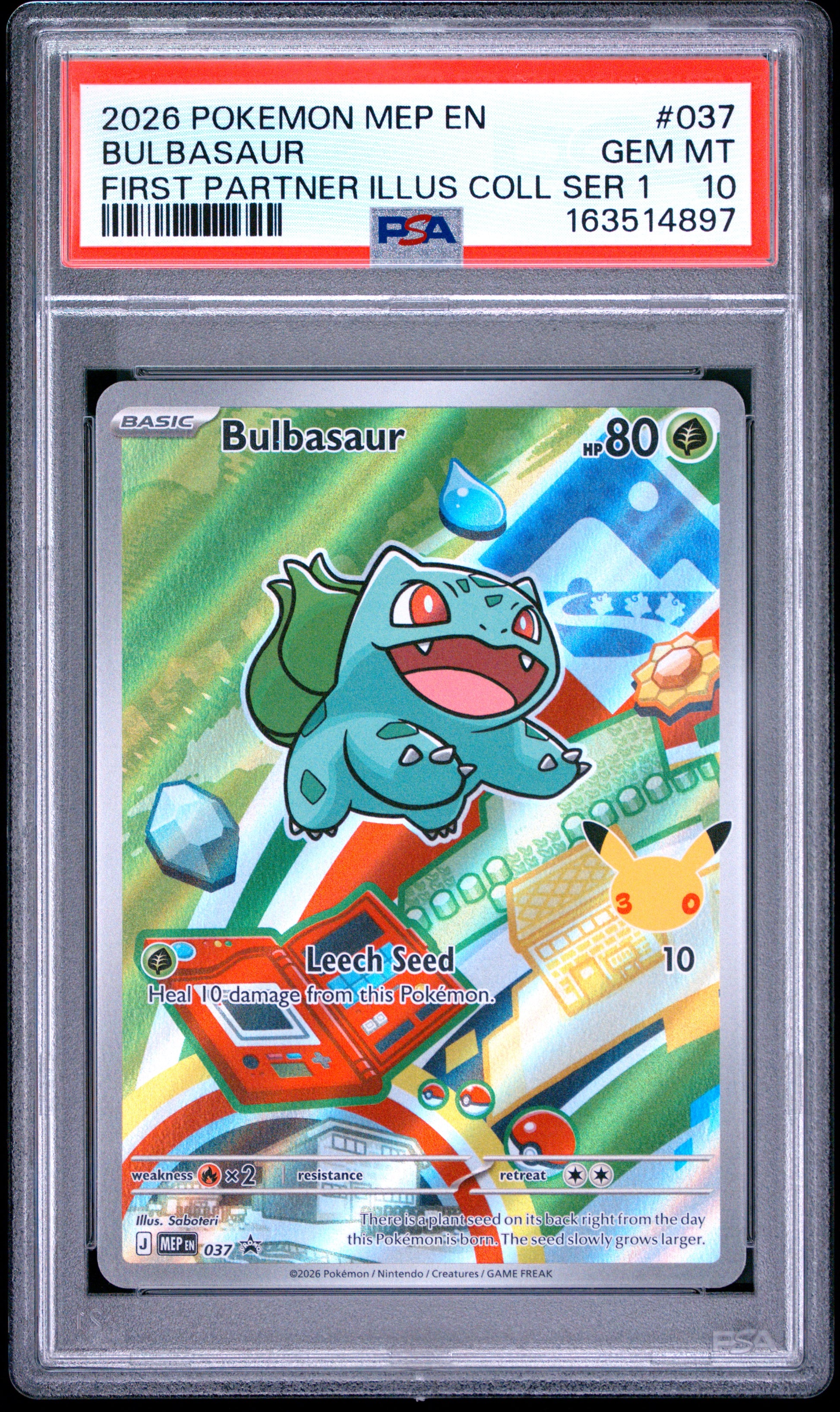 2026 Pokemon Mep En-Me Black Star Promo Bulbasaur #037 PSA 10