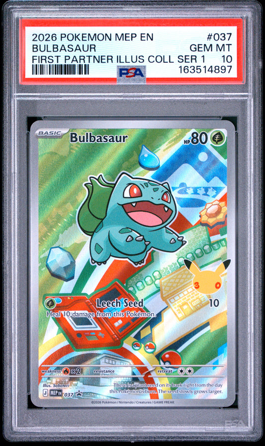 2026 Pokemon Mep En-Me Black Star Promo Bulbasaur #037 PSA 10