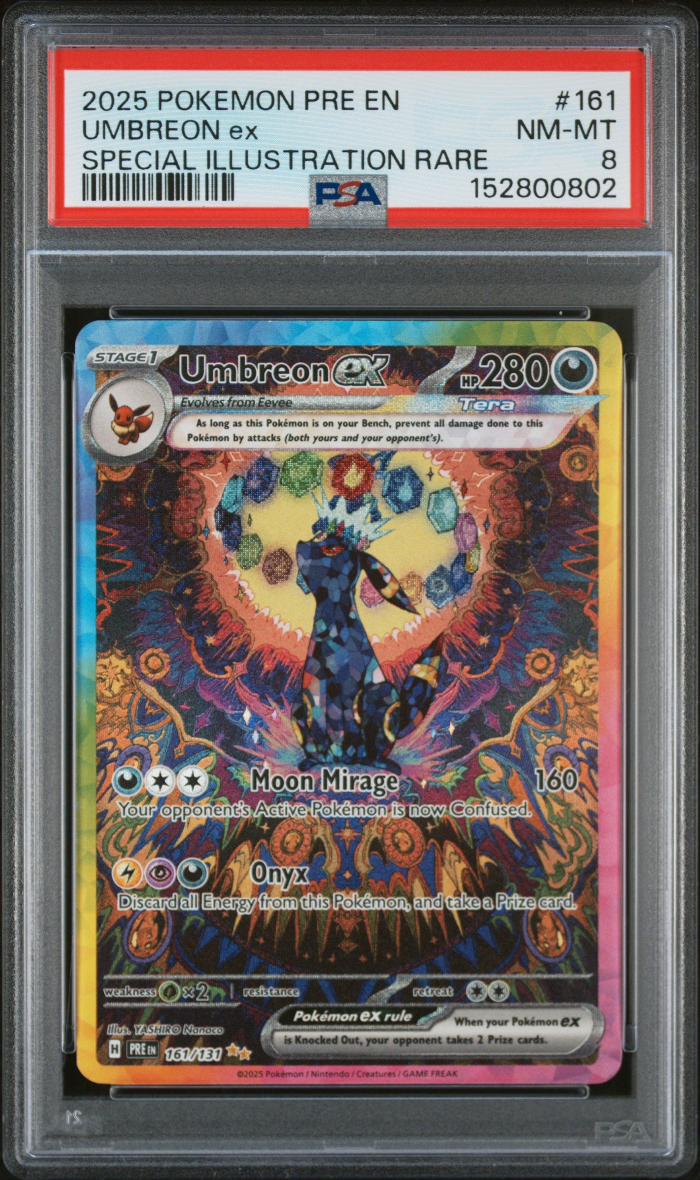 2025 Pokemon Pre En-Prismatic Evolutions Umbreon Ex #161 PSA 8