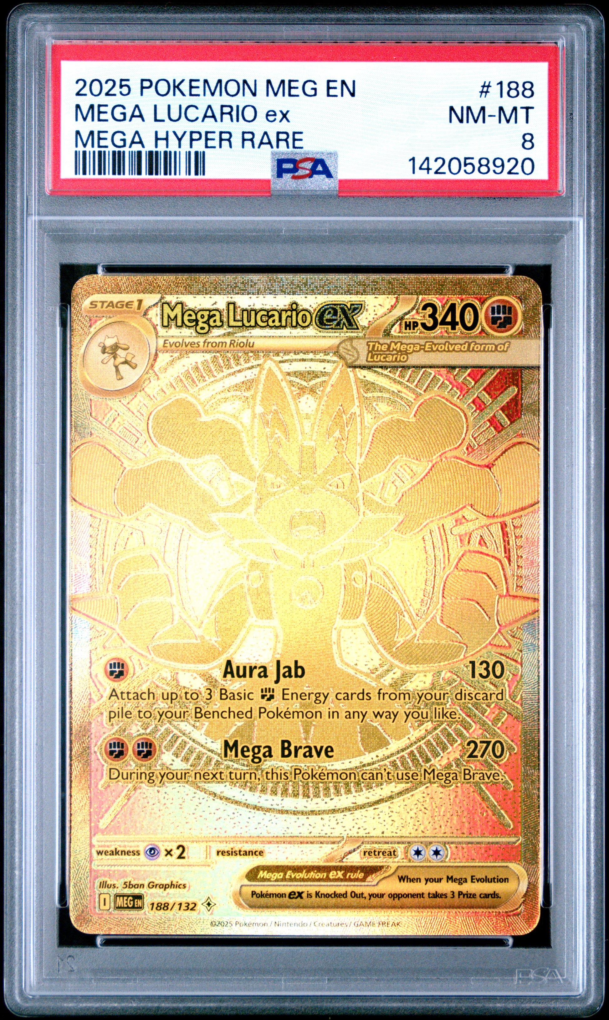 2025 Pokemon Meg En-Mega Evolution Mega Lucario Ex #188 PSA 8