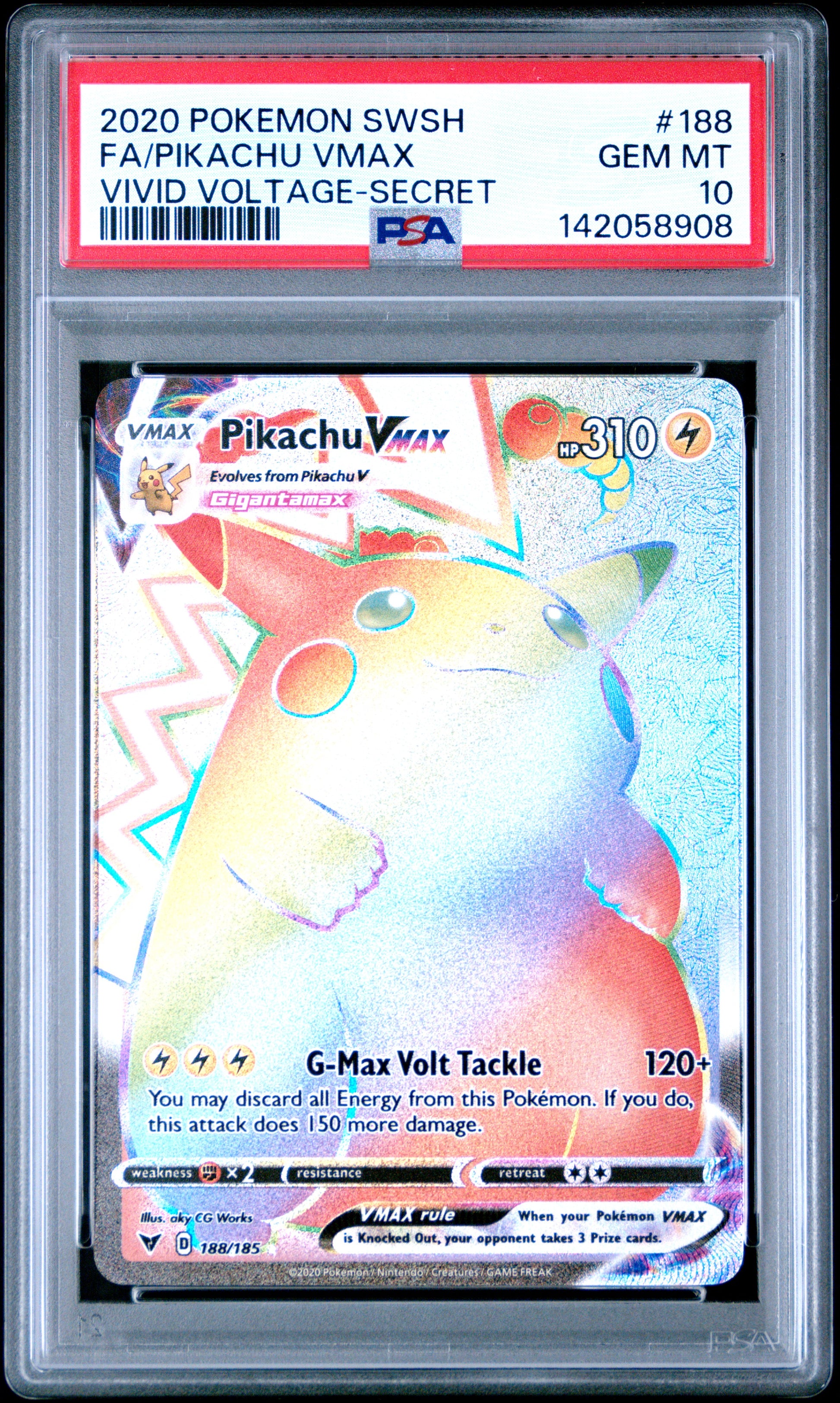 2020 Pokemon Sword & Shield Vivid Voltage Fa/Pikachu Vmax #188 PSA 10