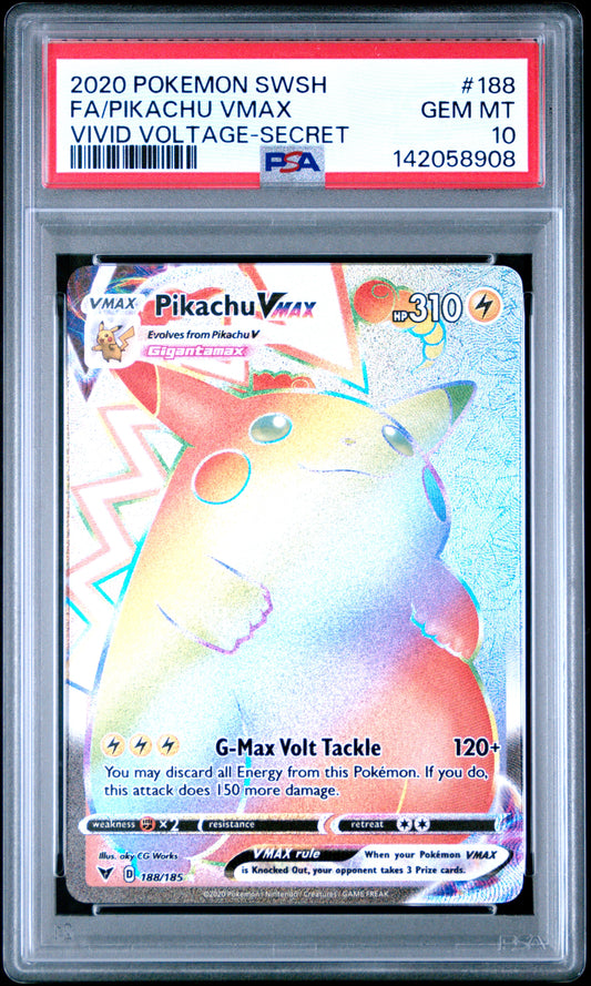 2020 Pokemon Sword & Shield Vivid Voltage Fa/Pikachu Vmax #188 PSA 10