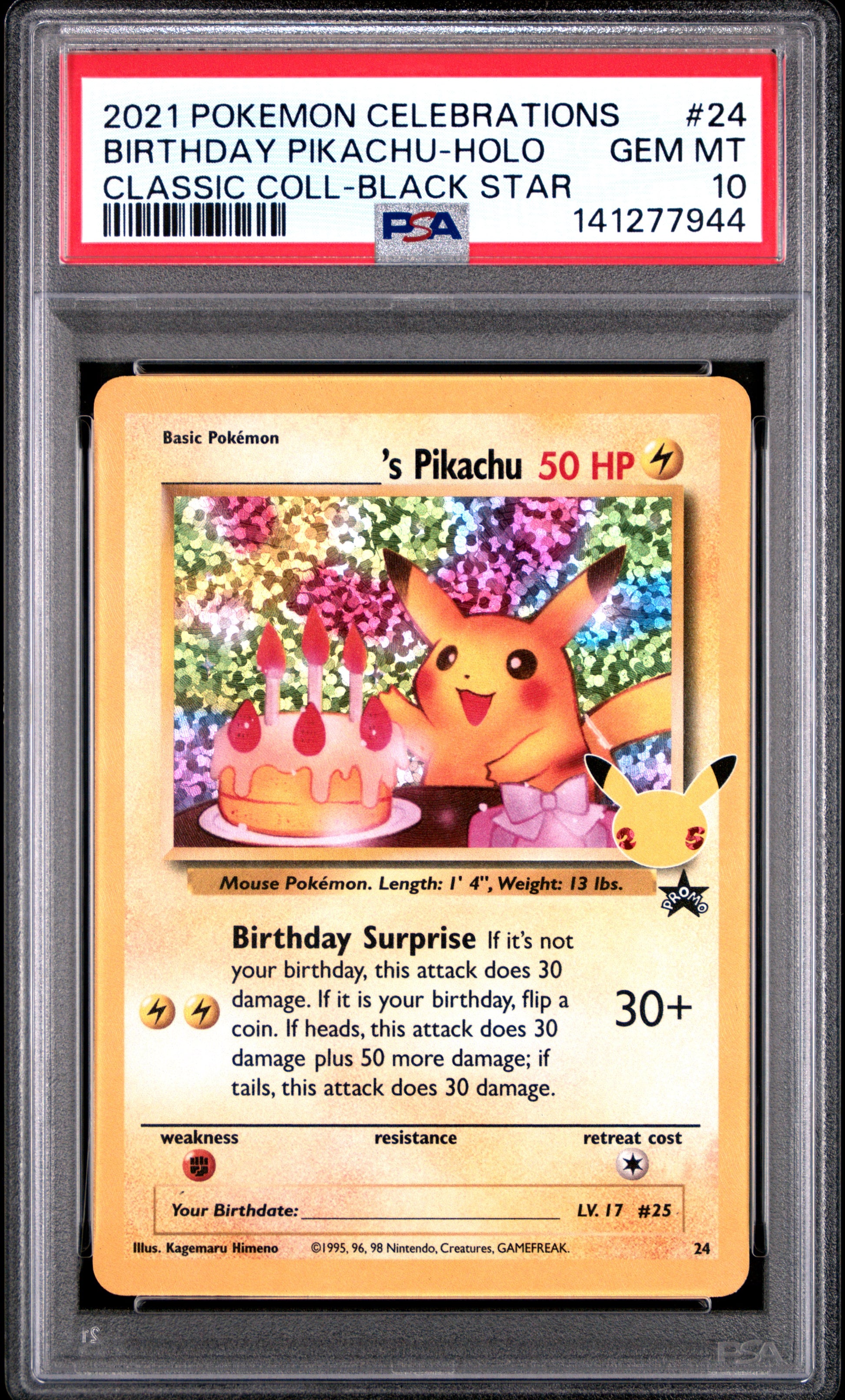 2021 Pokemon Celebrations Classic Collection Birthday Pikachu-Holo #24 PSA 10