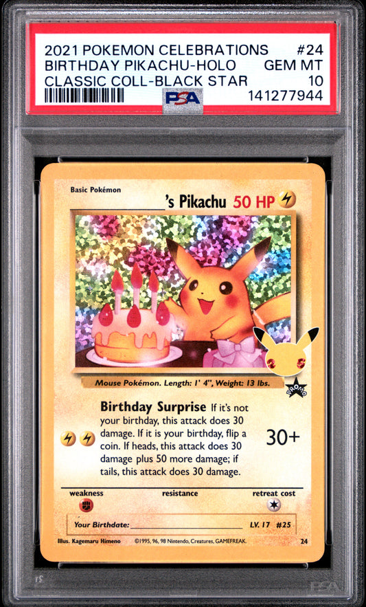 2021 Pokemon Celebrations Classic Collection Birthday Pikachu-Holo #24 PSA 10