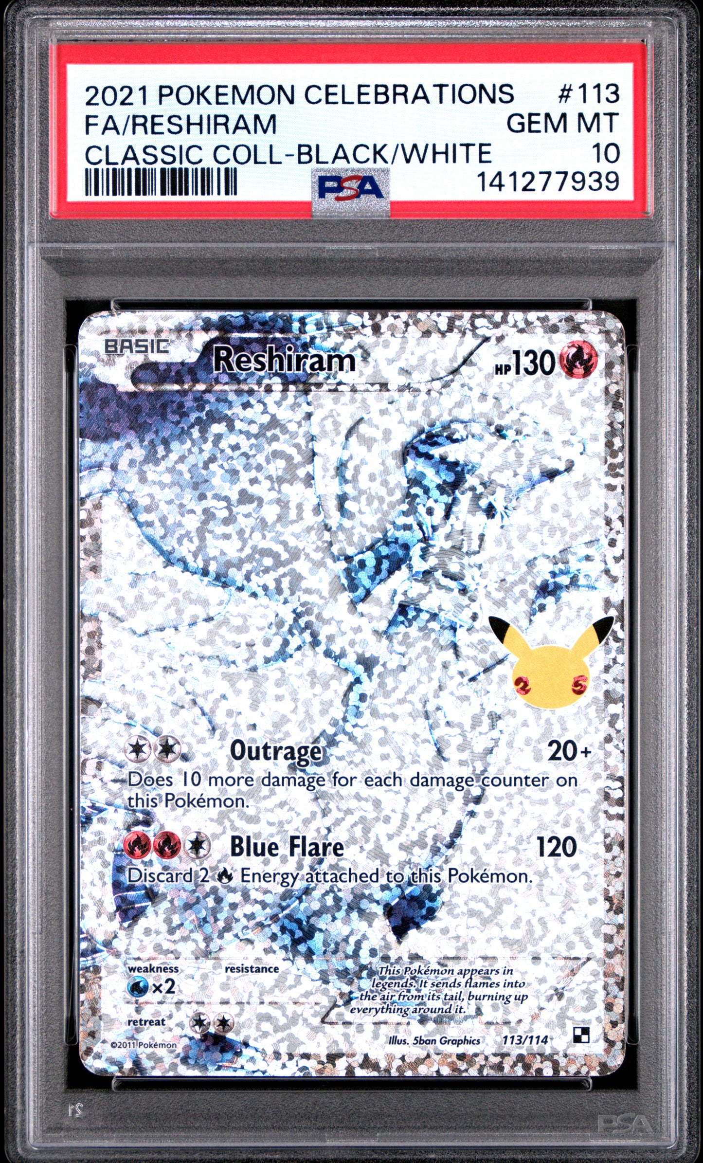 2021 Pokemon Celebrations Classic Collection Fa/Reshiram #113 PSA 10