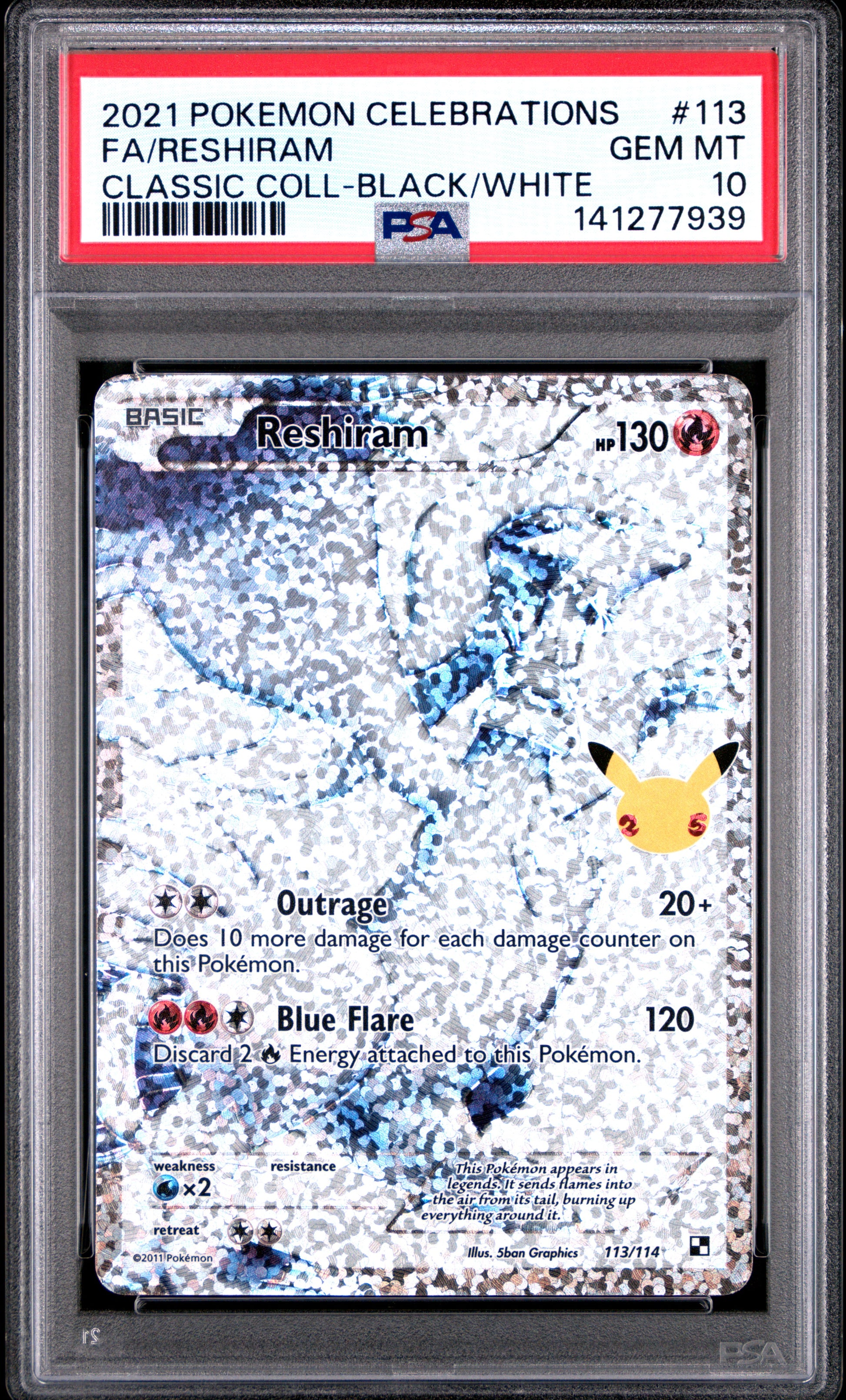 2021 Pokemon Celebrations Classic Collection Fa/Reshiram #113 PSA 10