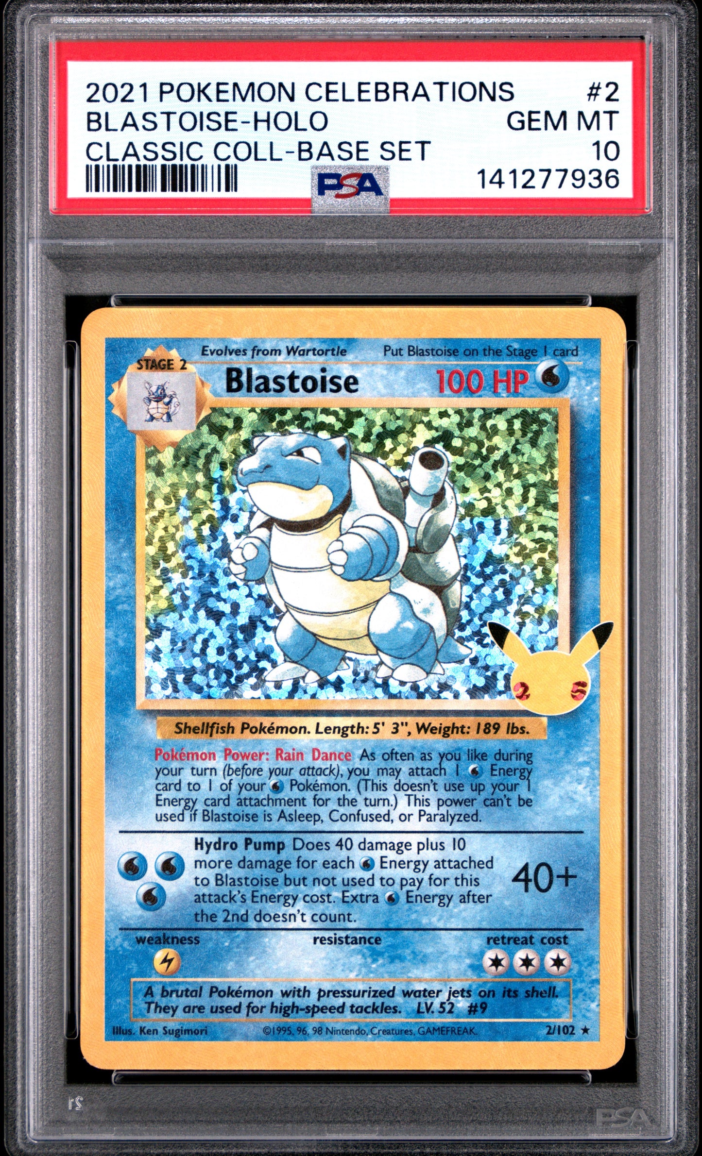 2021 Pokemon Celebrations Classic Collection Blastoise-Holo #2 PSA 10