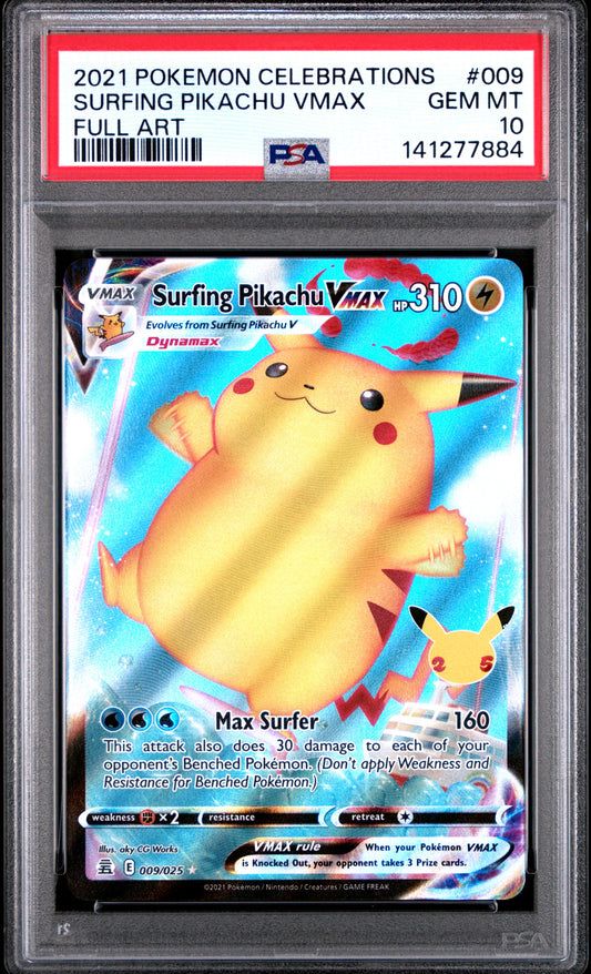 2021 Pokemon Celebrations Surfing Pikachu Vmax #009 PSA 10