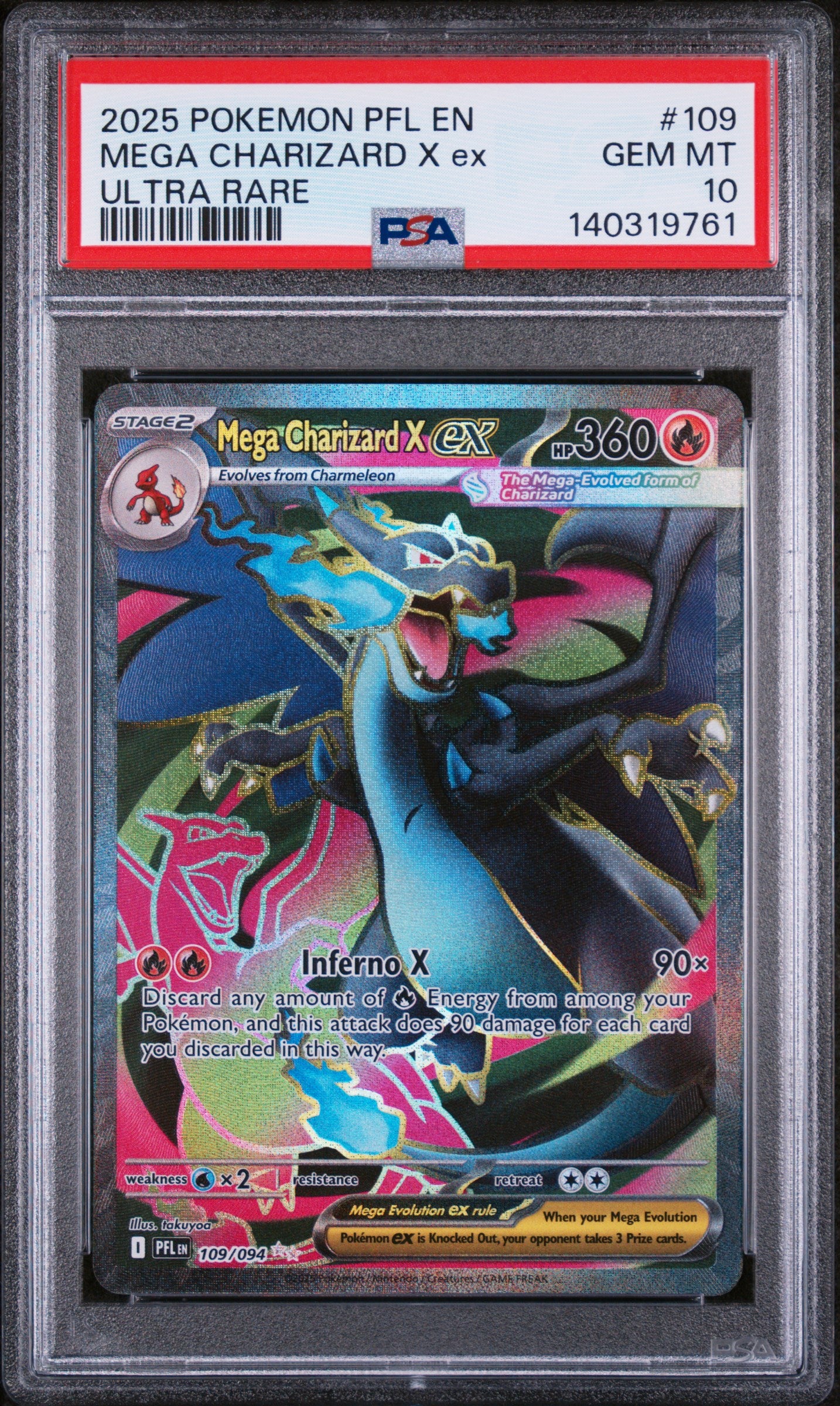 2025 Pokemon Pfl En-Phantasmal Flames Mega Charizard X Ex #109 PSA 10