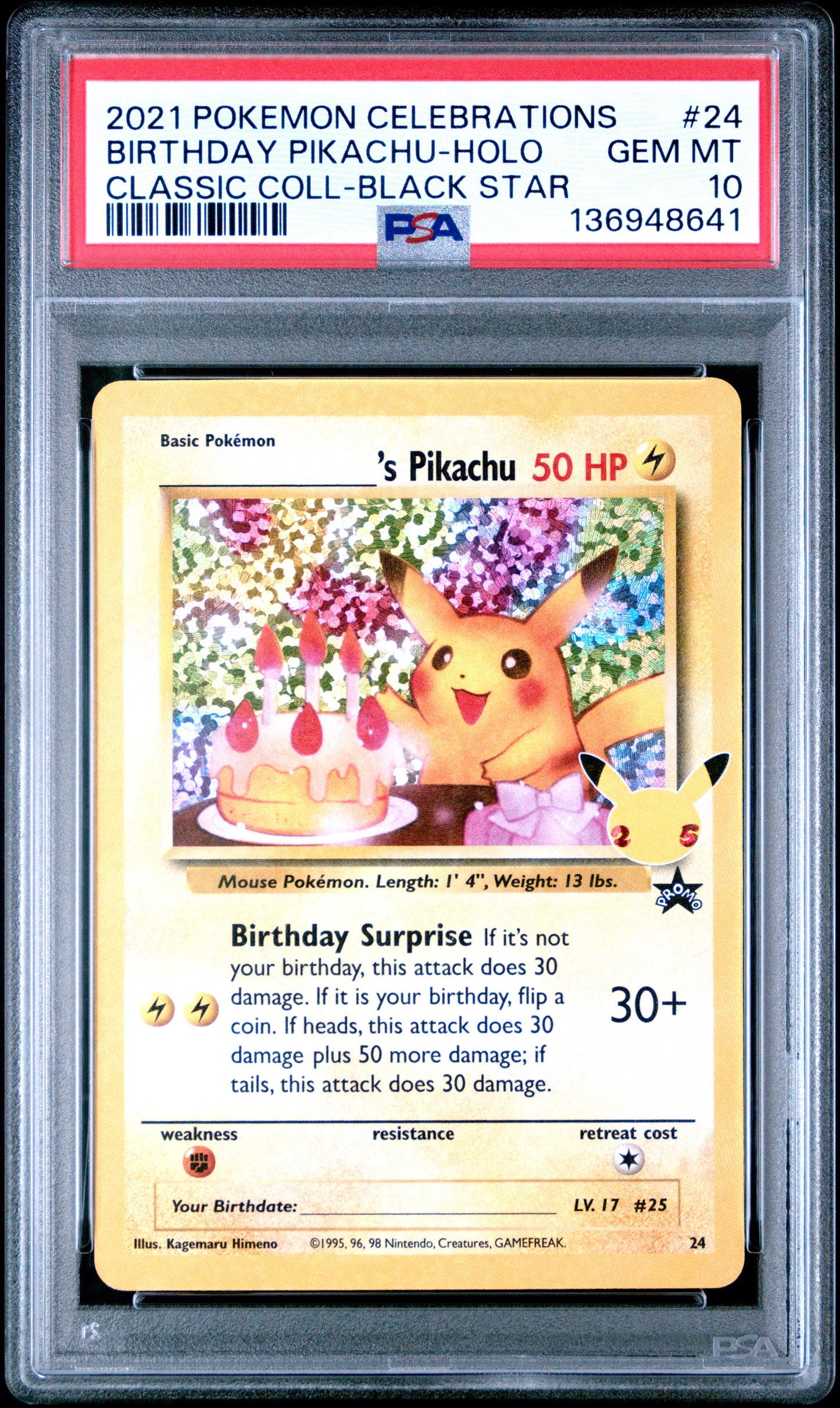 2021 Pokemon Celebrations Classic Collection Birthday Pikachu-Holo #24 PSA 10