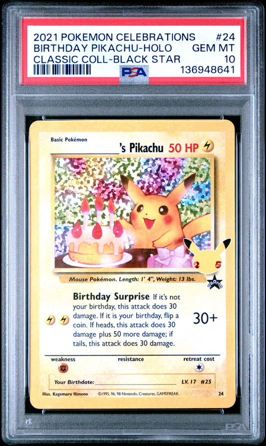 2021 Pokemon Celebrations Classic Collection Birthday Pikachu-Holo #24 PSA 10