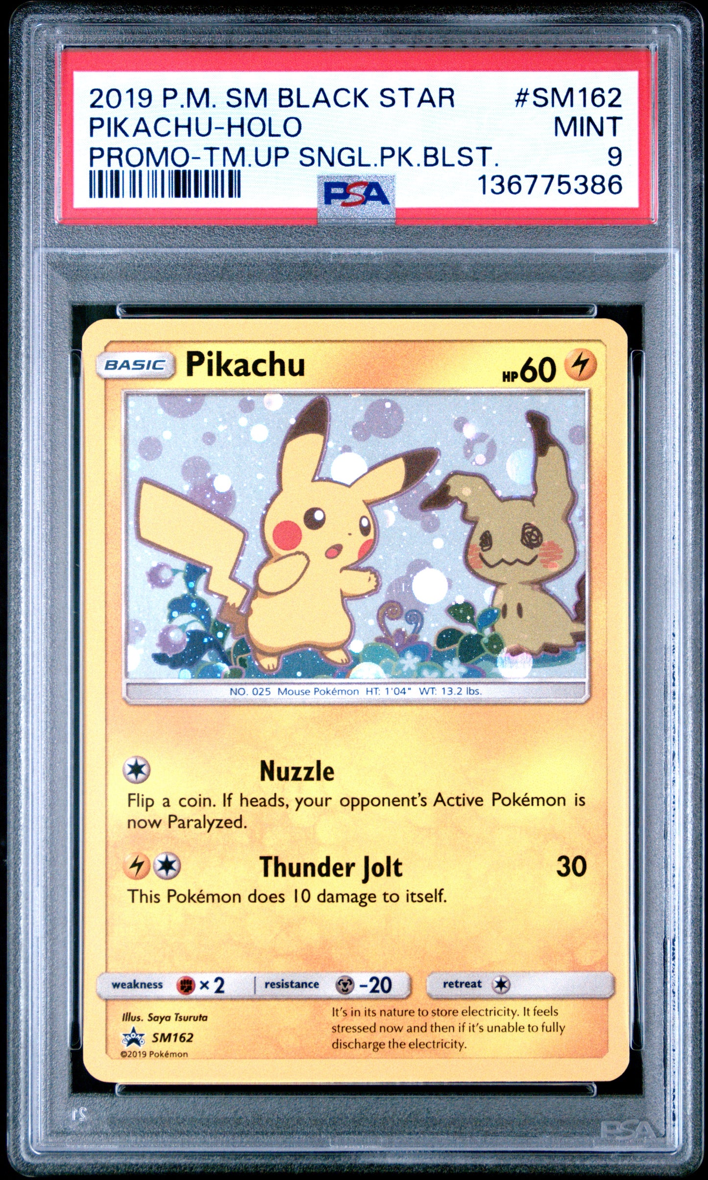 2019 Pokemon Sm Black Star Promo Pikachu-Holo #SM162 PSA 9