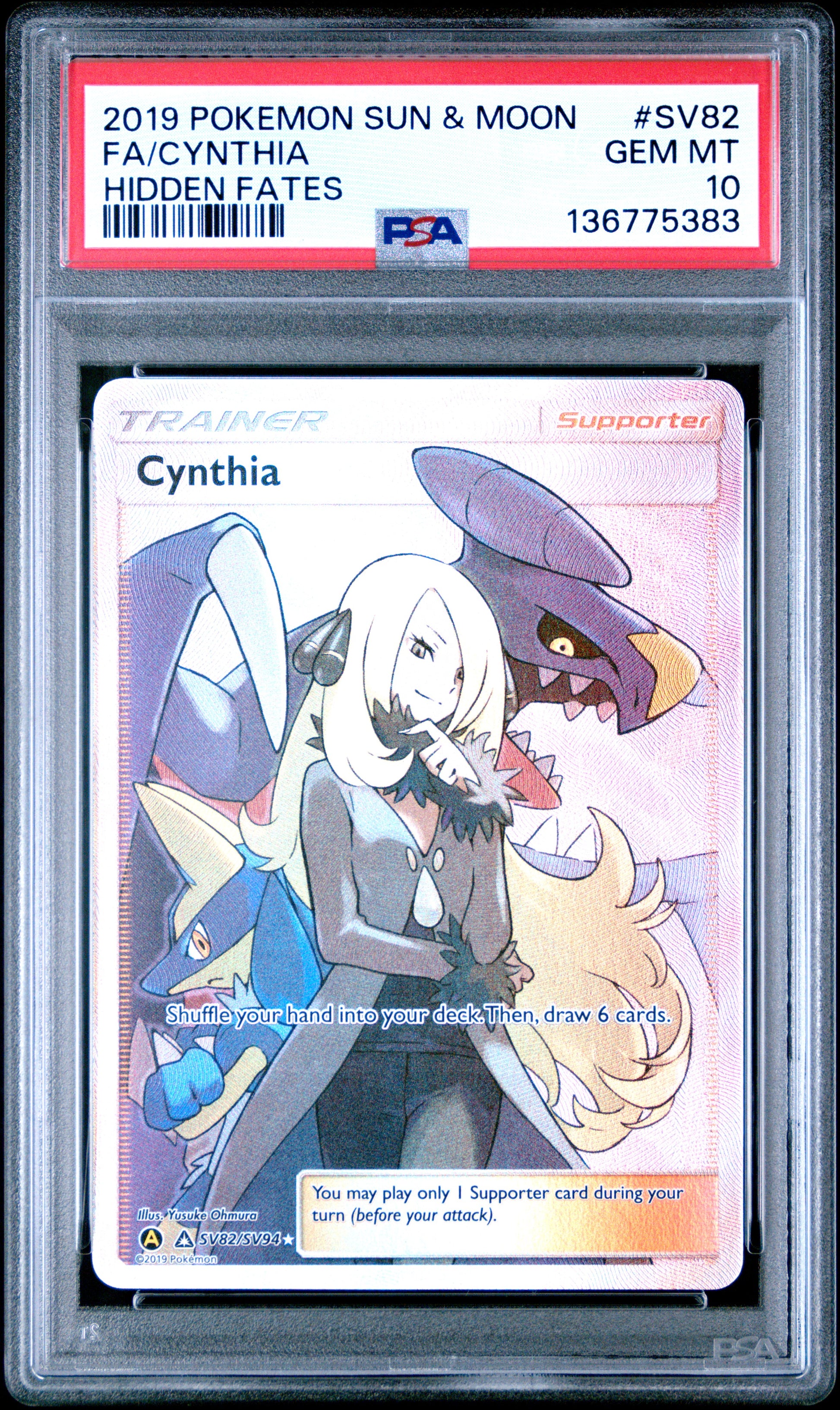2019 Pokemon Sun & Moon Hidden Fates Fa/Cynthia #SV82 PSA 10