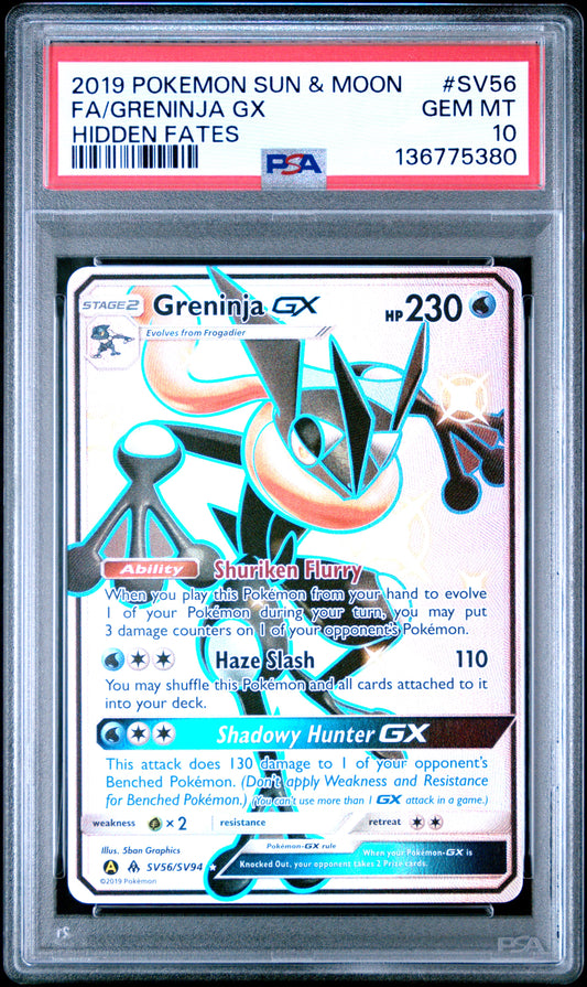 2019 Pokemon Sun & Moon Hidden Fates Fa/Greninja Gx #SV56 PSA 10
