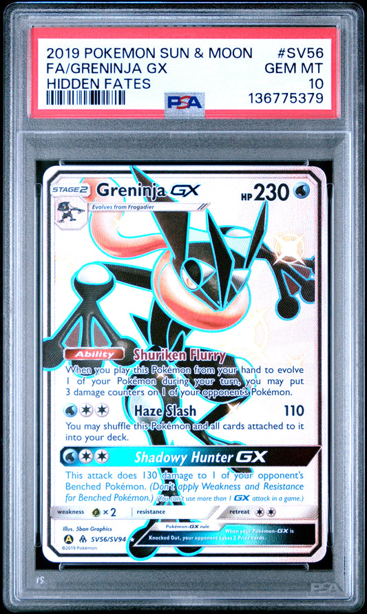 2019 Pokemon Sun & Moon Hidden Fates Fa/Greninja Gx #SV56 PSA 10