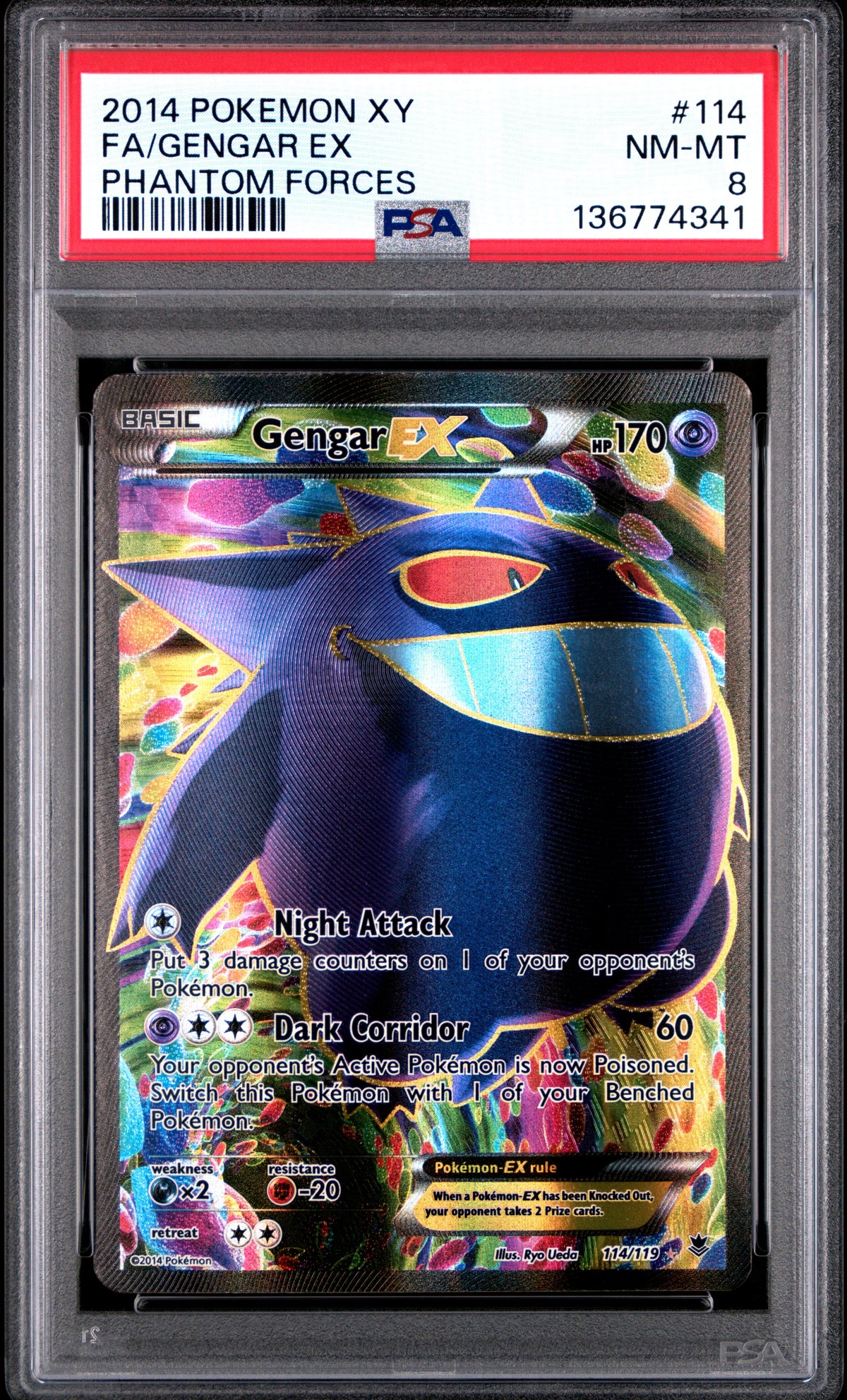 2014 Pokemon Xy Phantom Forces Fa/Gengar Ex #114 PSA 8