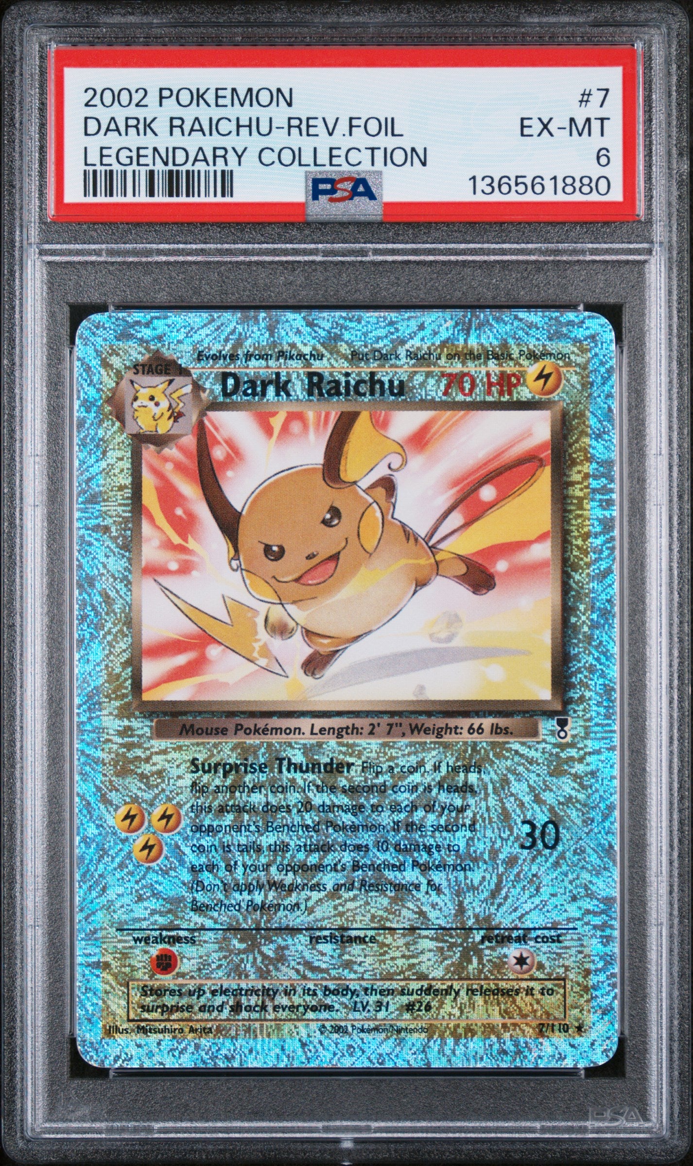 2002 Pokemon Legendary Collection Dark Raichu-Rev.Foil #7 PSA 6