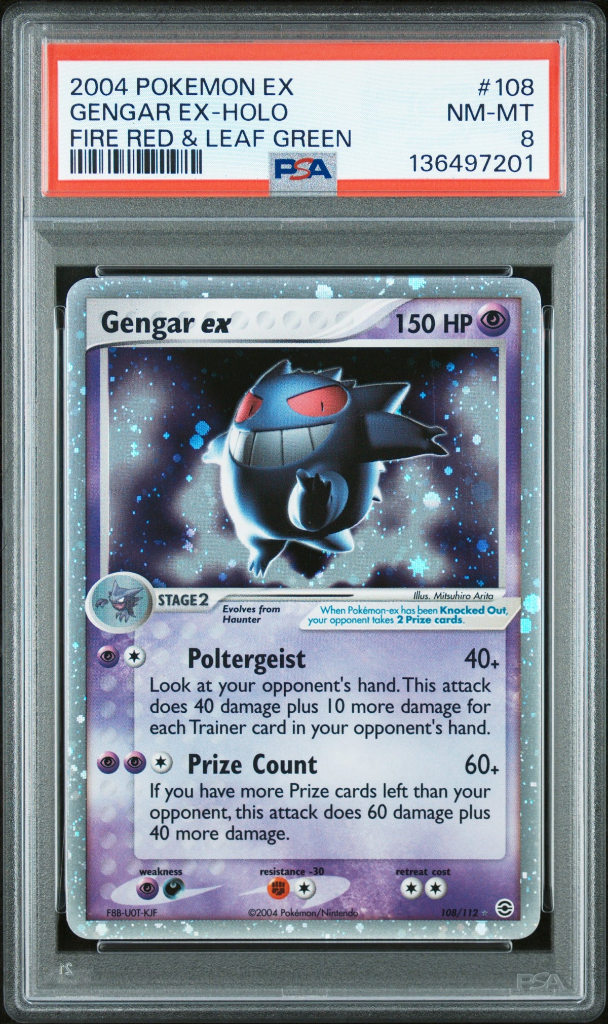 2004 Pokemon Ex Fire Red & Leaf Green Gengar Ex-Holo #108 PSA 8