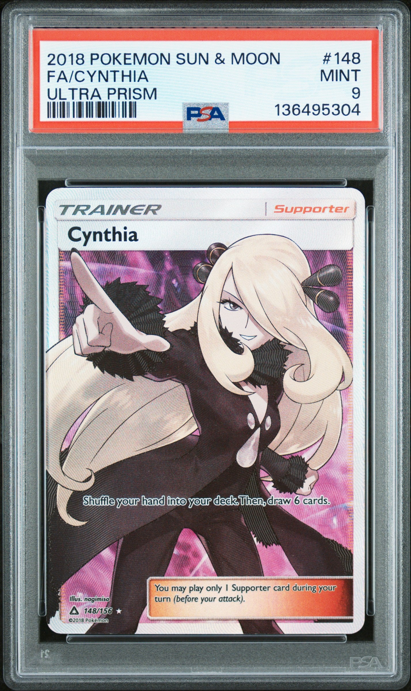 2018 Pokemon Sun & Moon Ultra Prism Fa/Cynthia #148 PSA 9